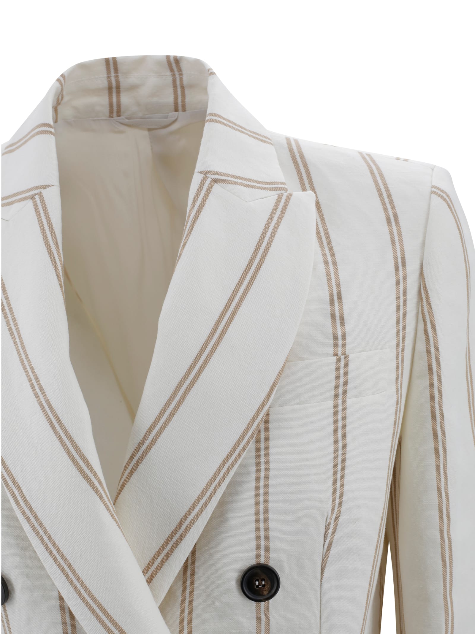 Brunello Cucinelli Multicolor Jacket With All-over Striped Motif And Monile Detail