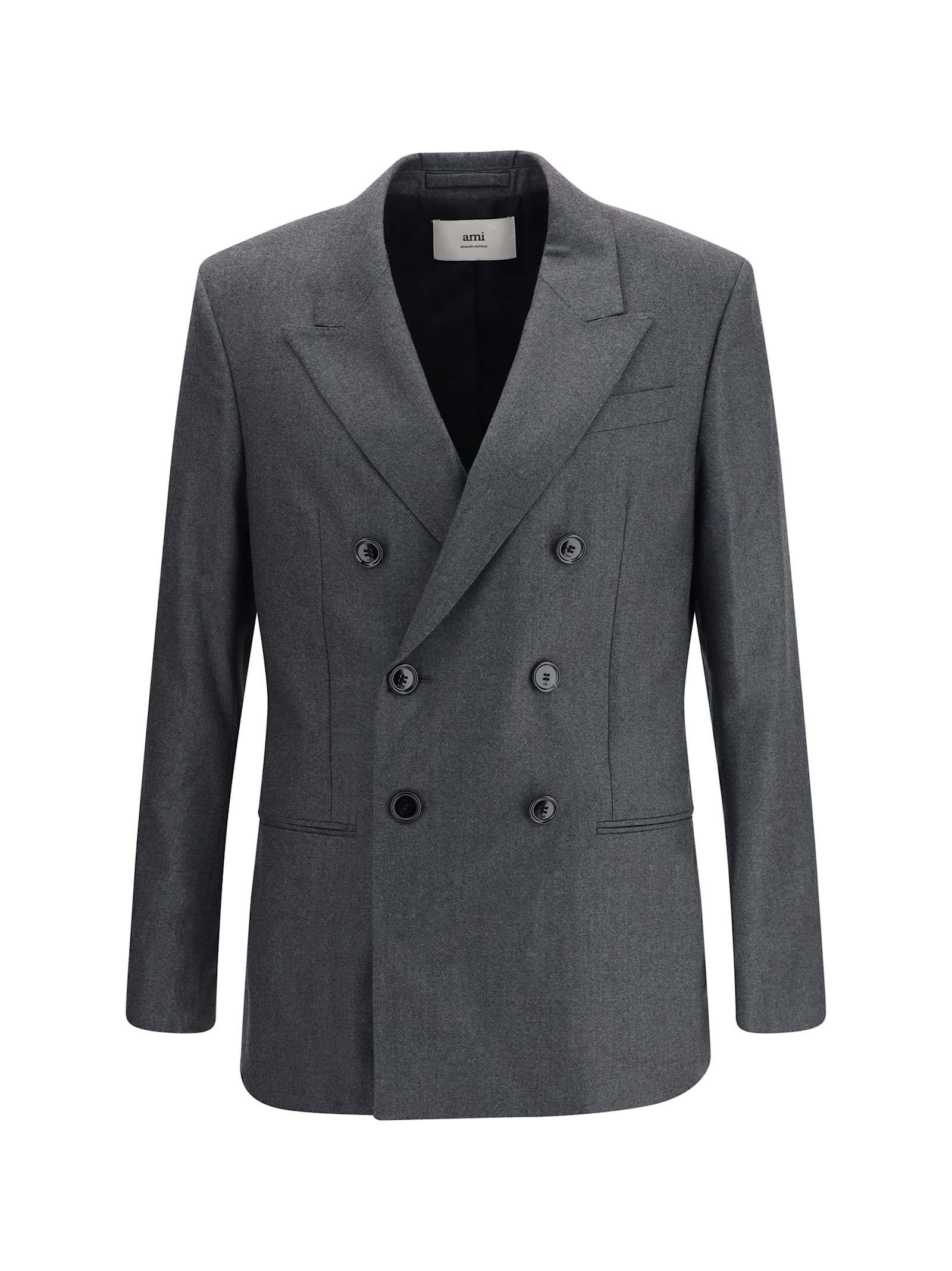 Ami Alexandre Mattiussi Ami Paris Men Double-breasted Virgin Wool Blazer In Gray