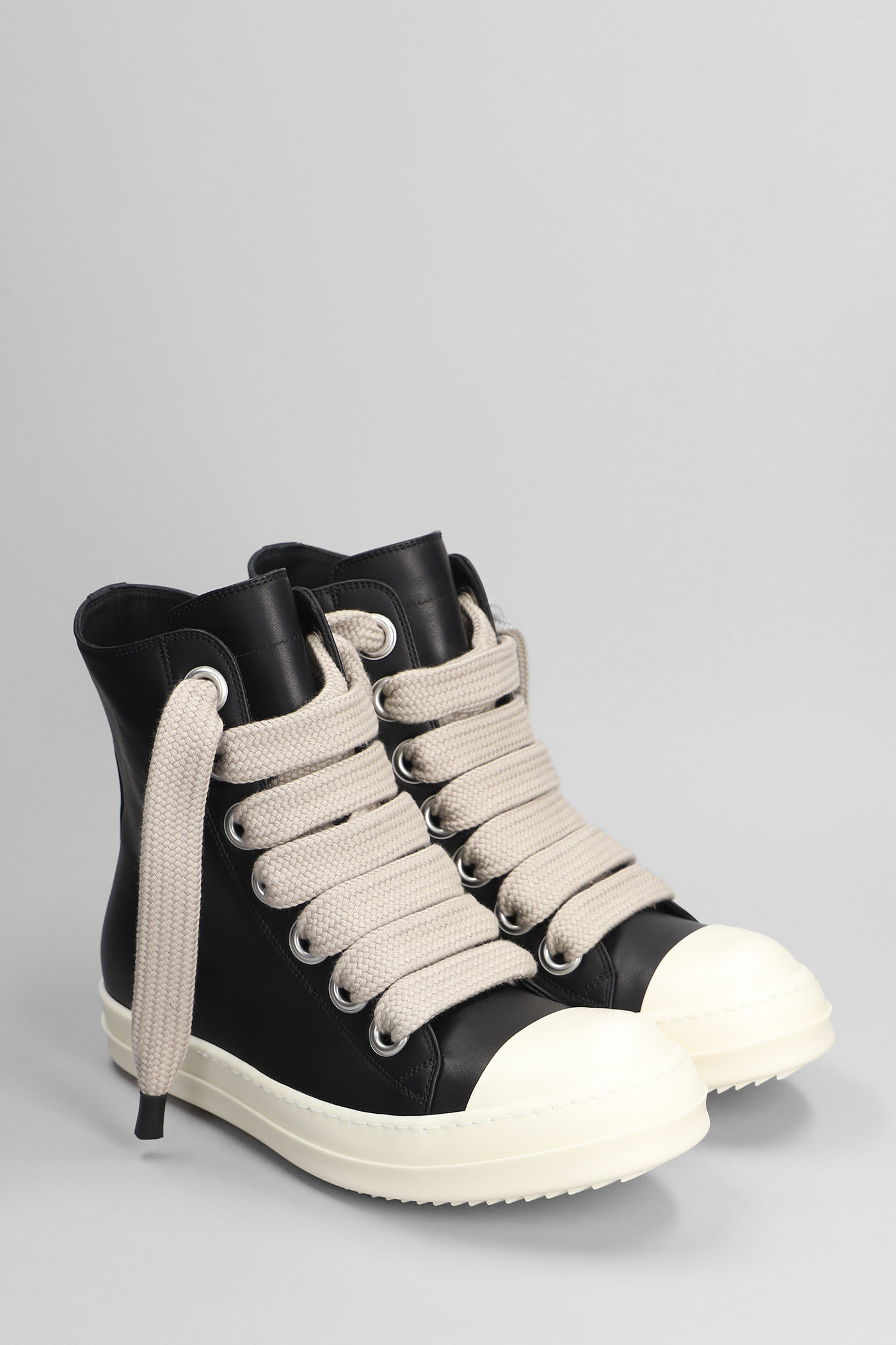 Shop Rick Owens Jumbolaced Sneakers Sneakers In Black Leather In Black/pearl/milk/milk