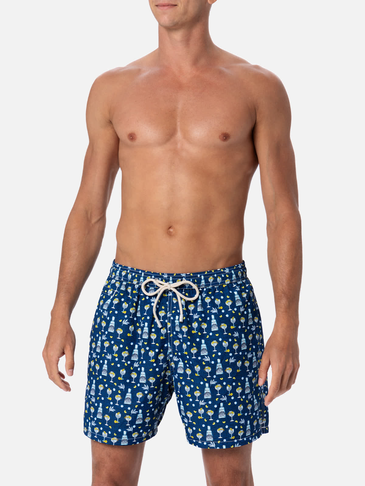 Shop Mc2 Saint Barth Man Lightweight Fabric Swim-shorts Lighting Micro Fantasy With Gin Mare Print Gin Mare Special Editi In Blue