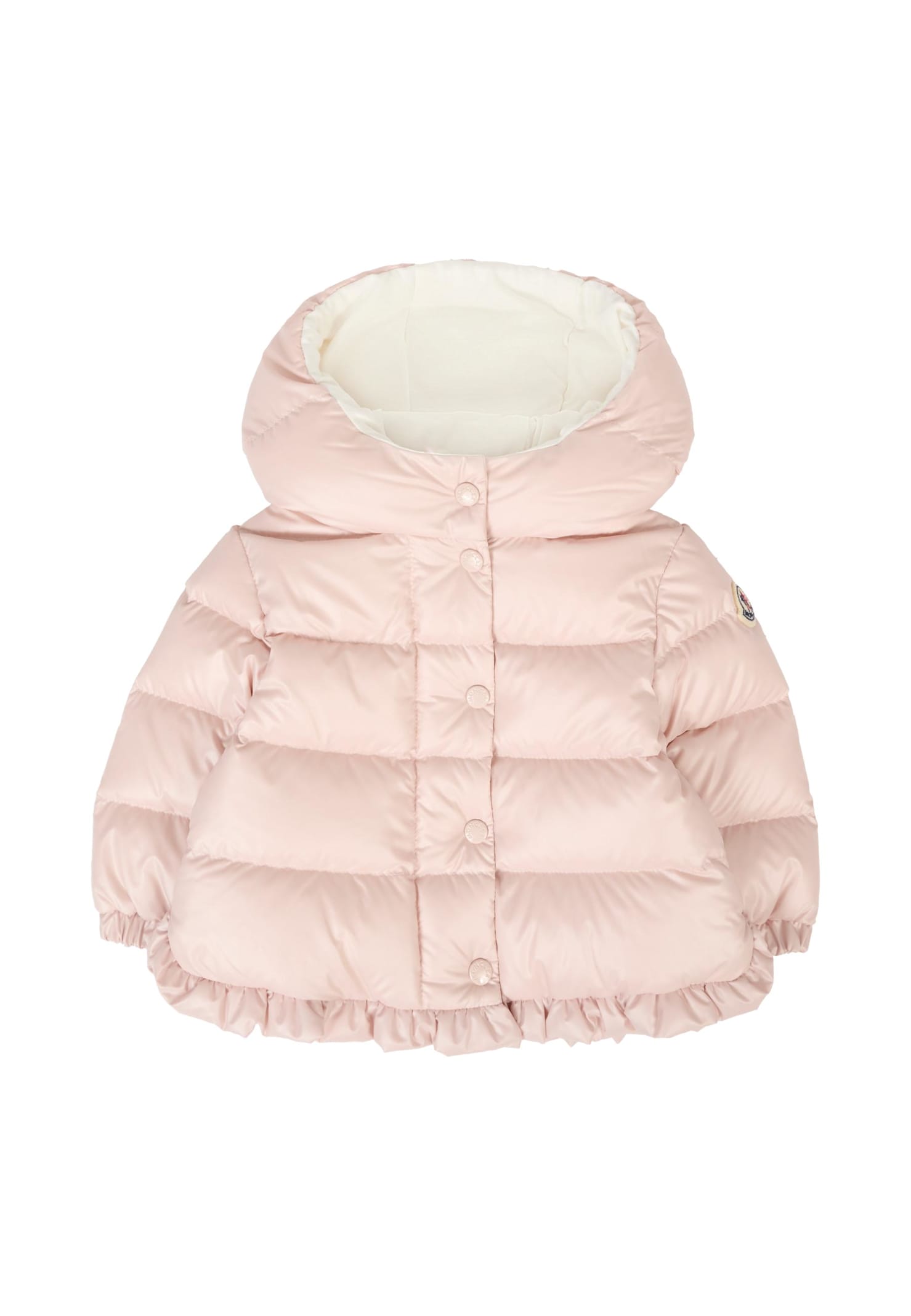 Moncler Pink Down Jacket For Baby Girl With Logo