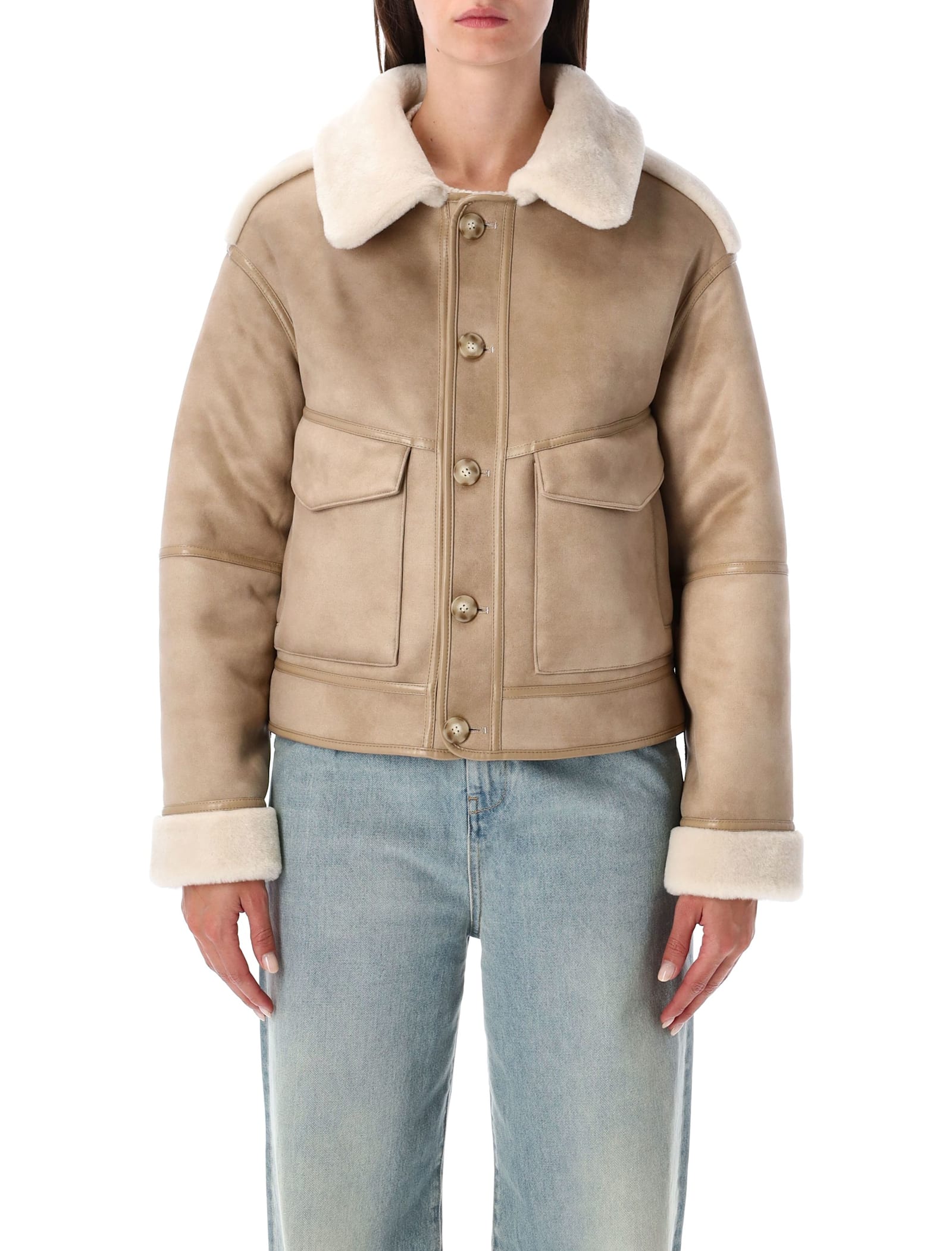 Urbancode Reversible Faux Fur Jacket With Suede Interior In Neutral