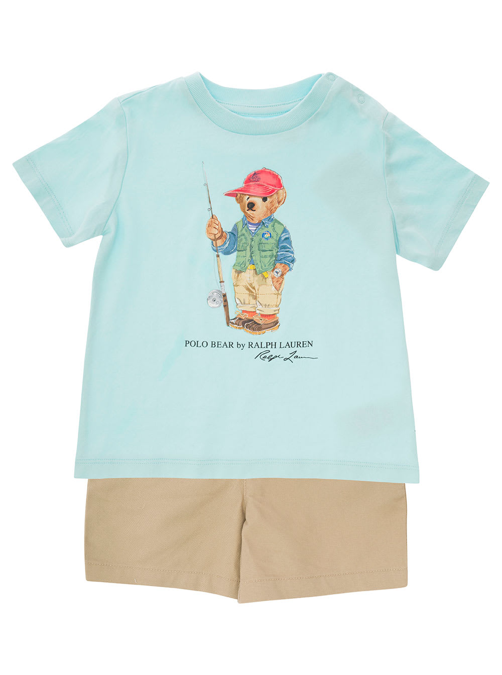 POLO RALPH LAUREN T-SHIRT AND SHORTS SET WITH TEDDY BEAR PRINT IN COTTON BABY