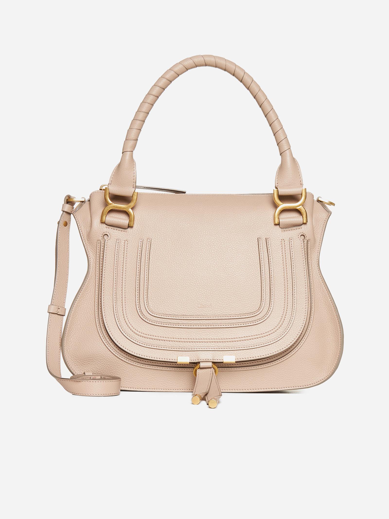 Chloé Marcie Leather Bag In Beige