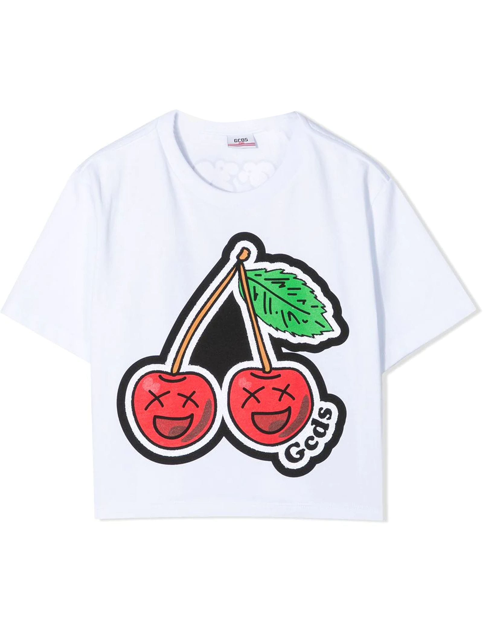 Shop Gcds White Cotton T-shirt In Bianco