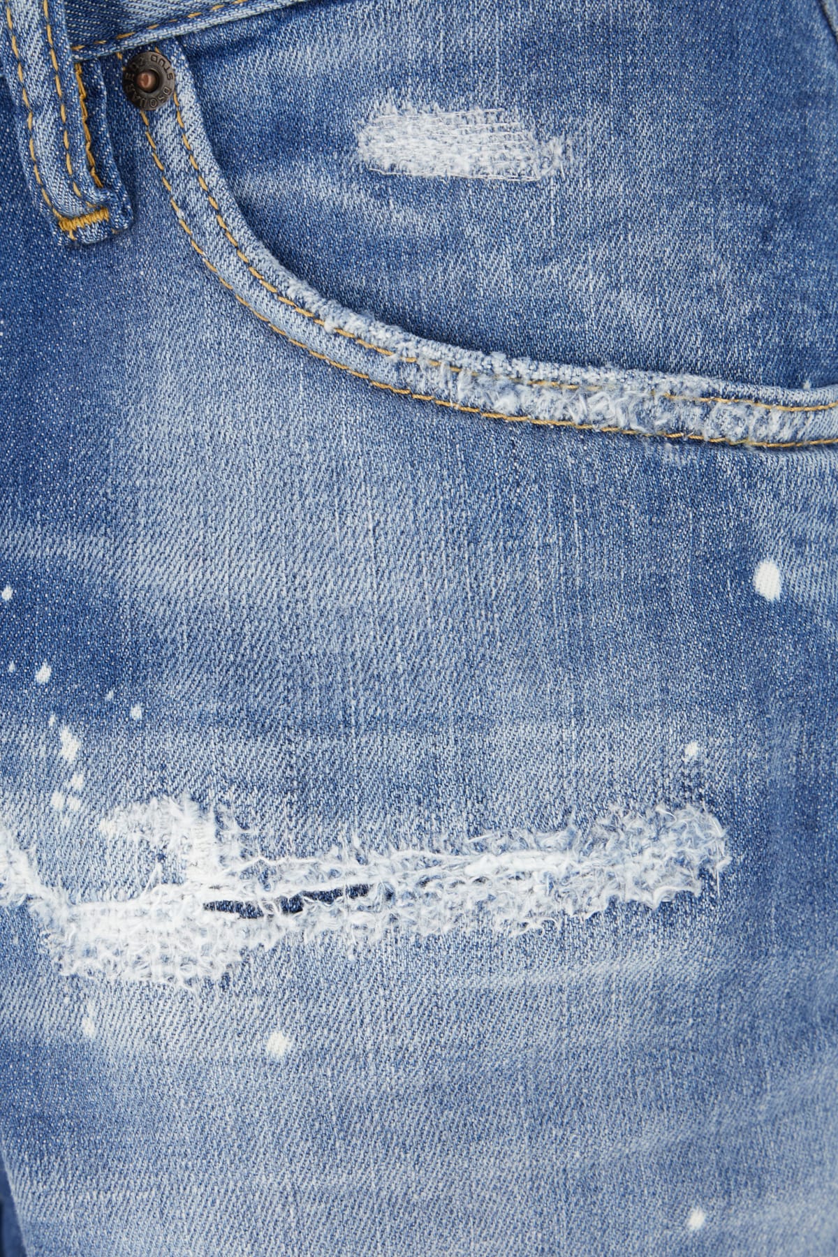 Dsquared2 Blue Shorts With Applied Logo On The Back And Lived Effect In Denim Man In Navy Blue