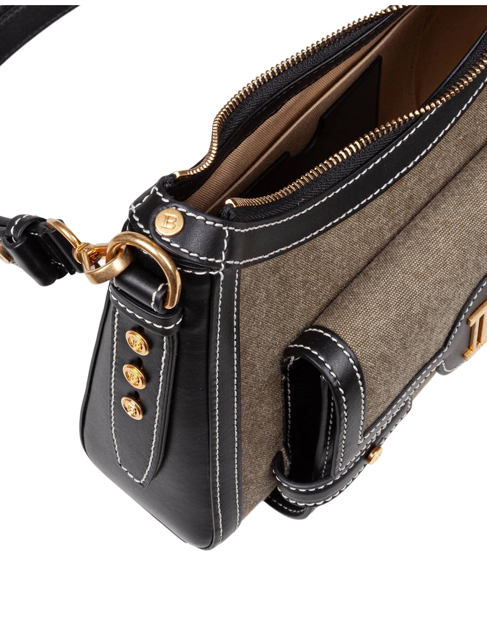 Balmain B-buzz Hobo Bag In Khaki In Kaki/noir