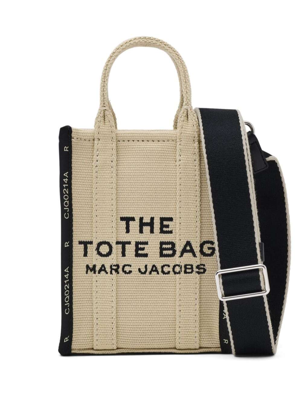 Shop Marc Jacobs The Phone Tote Beige And Black Tote Bag With Logo Lettering In Cotton Blend Woman In White