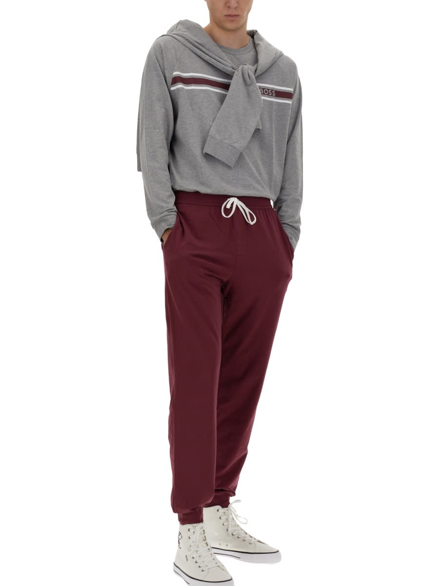 Hugo Boss Boss Jogging Pants With Logo Embroidery In Burgundy