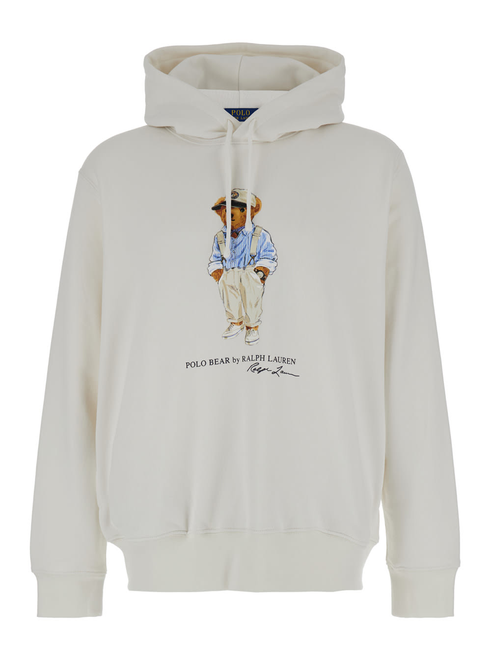 POLO RALPH LAUREN WHITE HOODIE WITH BEAR PRINT IN COTTON BLEND MAN