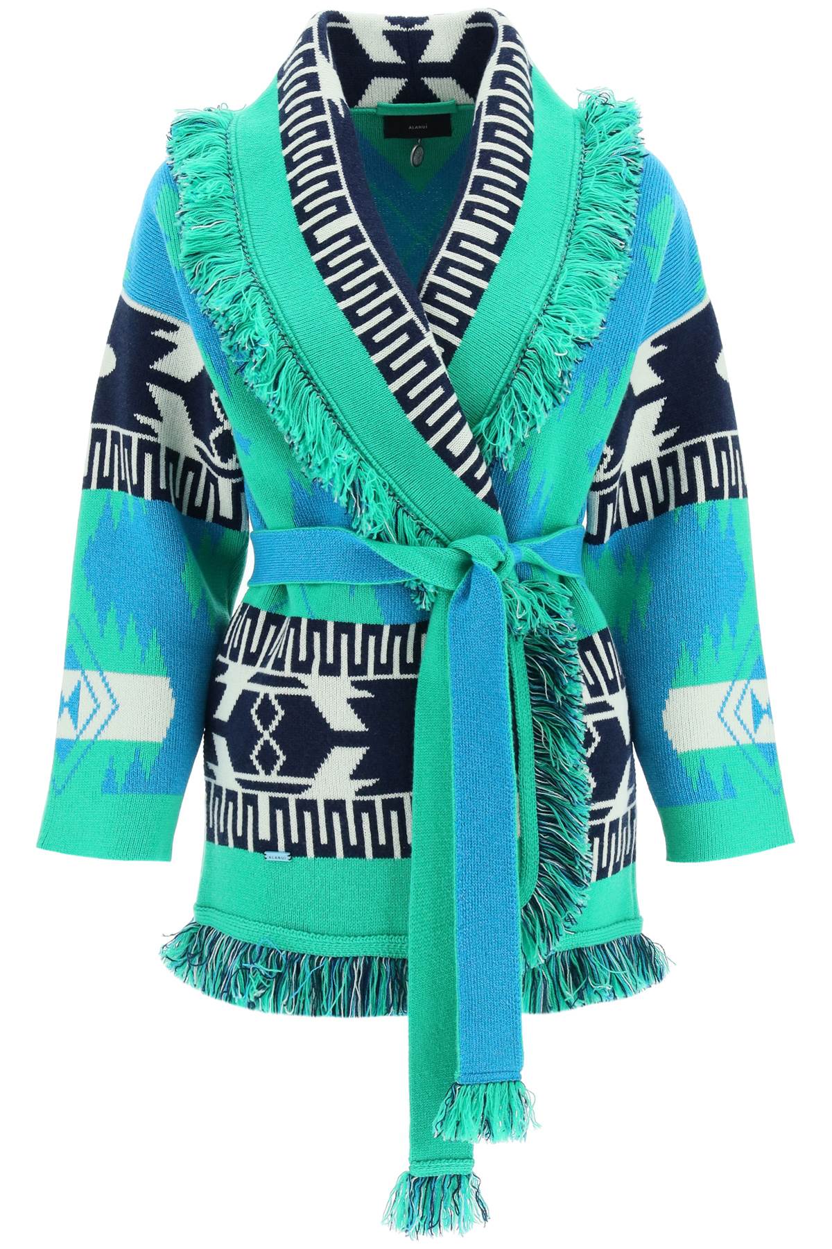 Alanui Icon Jacquard Cardigan In Blue Lagoon Green (green)