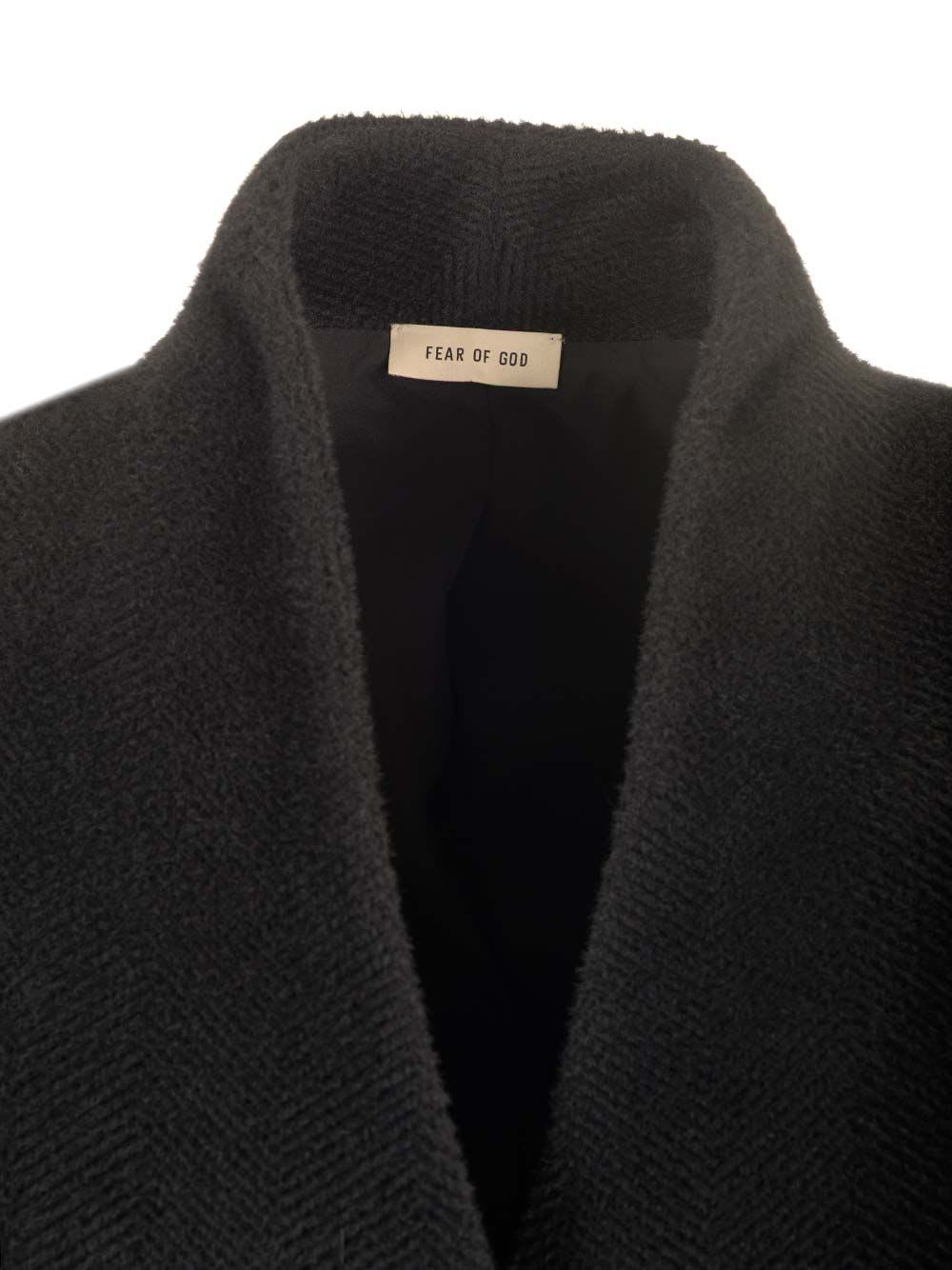 Shop Fear Of God Alpaca Lapelleless Overcoat In Black