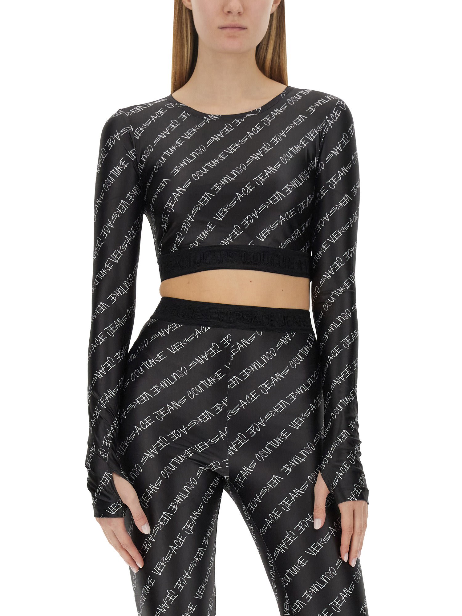 Shop Versace Jeans Couture Signature Cropped Top In Black