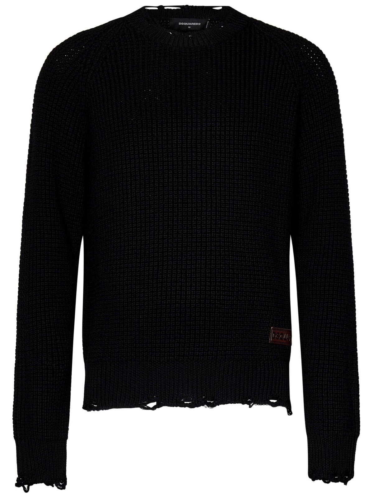 Shop Dsquared2 Distressed Knitted Jumper In Black