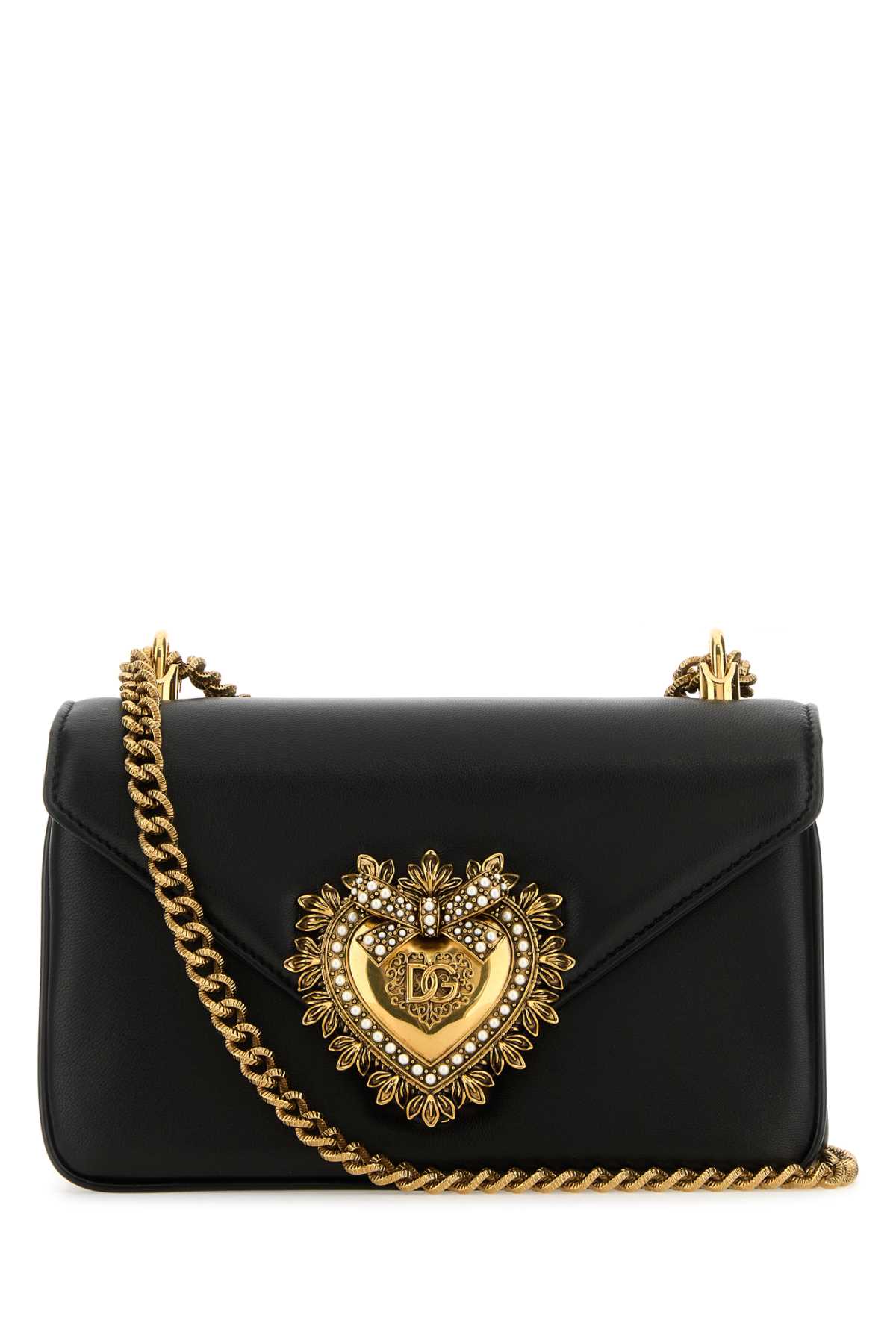 Shop Dolce & Gabbana Black Nappa Leather Devotion Shoulder Bag In Nero