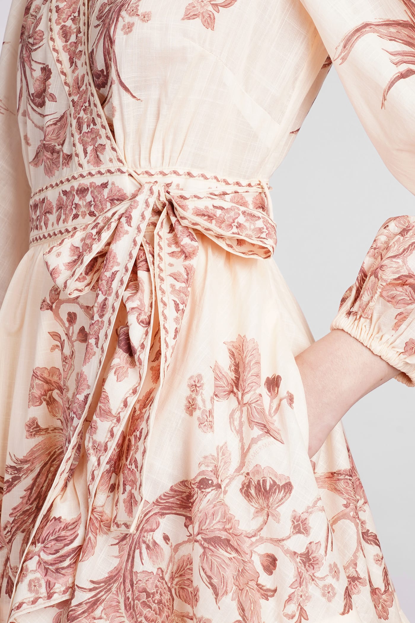 Shop Zimmermann Dress In Beige Cotton In Cream/pink Bird