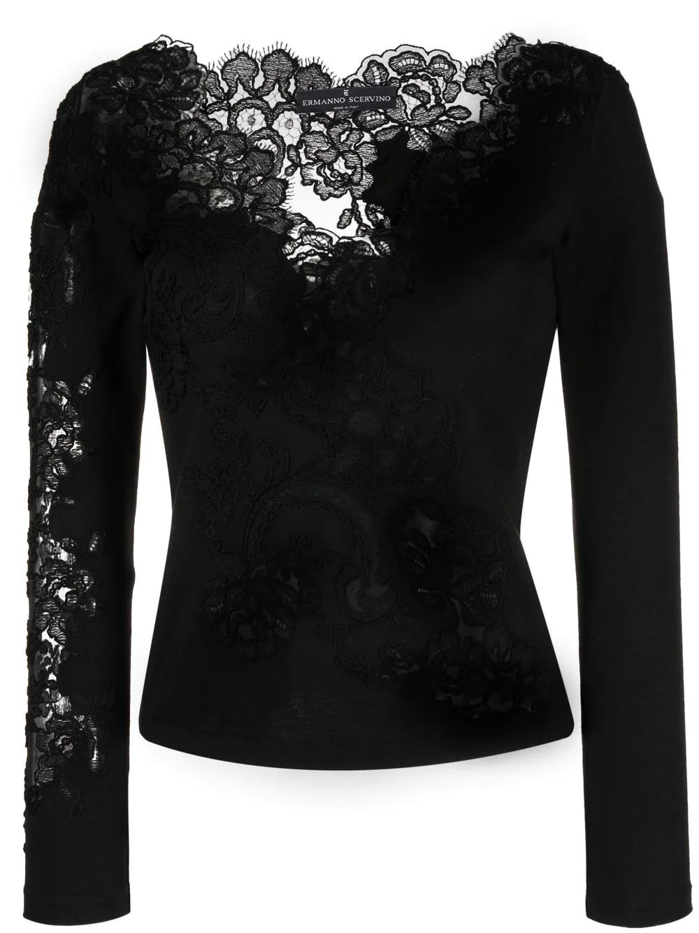 Ermanno Scervino Black Long Sleeve T-shirt With Lace