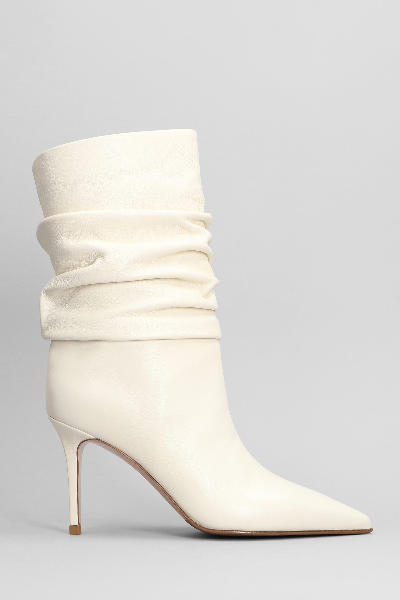 LE SILLA EVA 90 HIGH HEELS ANKLE BOOTS IN BEIGE LEATHER
