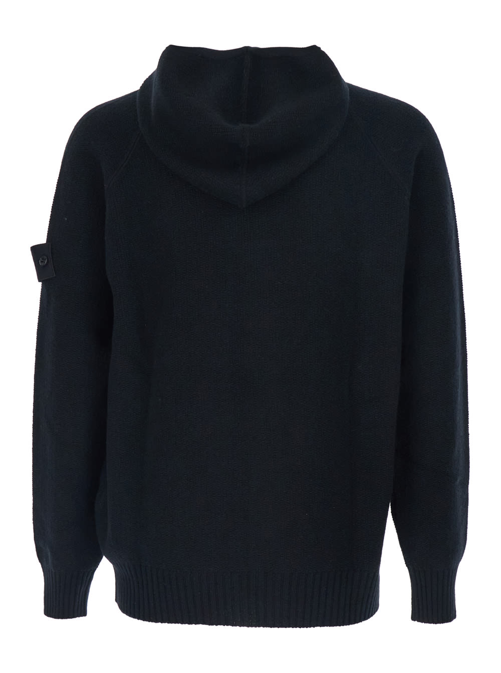 Stone Island Black Sweater With Hood And Logo Patch On The Sleeve In Cashmere Man In Black