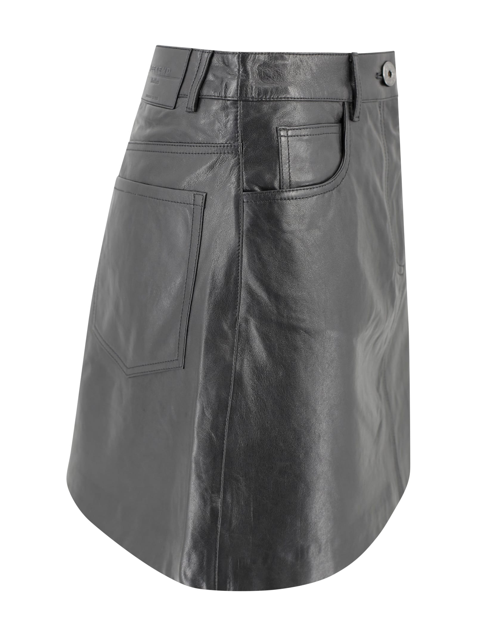 Weekend Max Mara Leather A-line Skirt With Patch And Side Pockets In Black