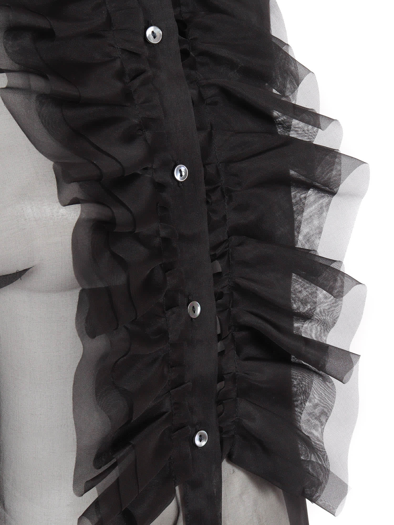 P.a.r.o.s.h Silk Sheer Shirt With Ruffled Front In Black