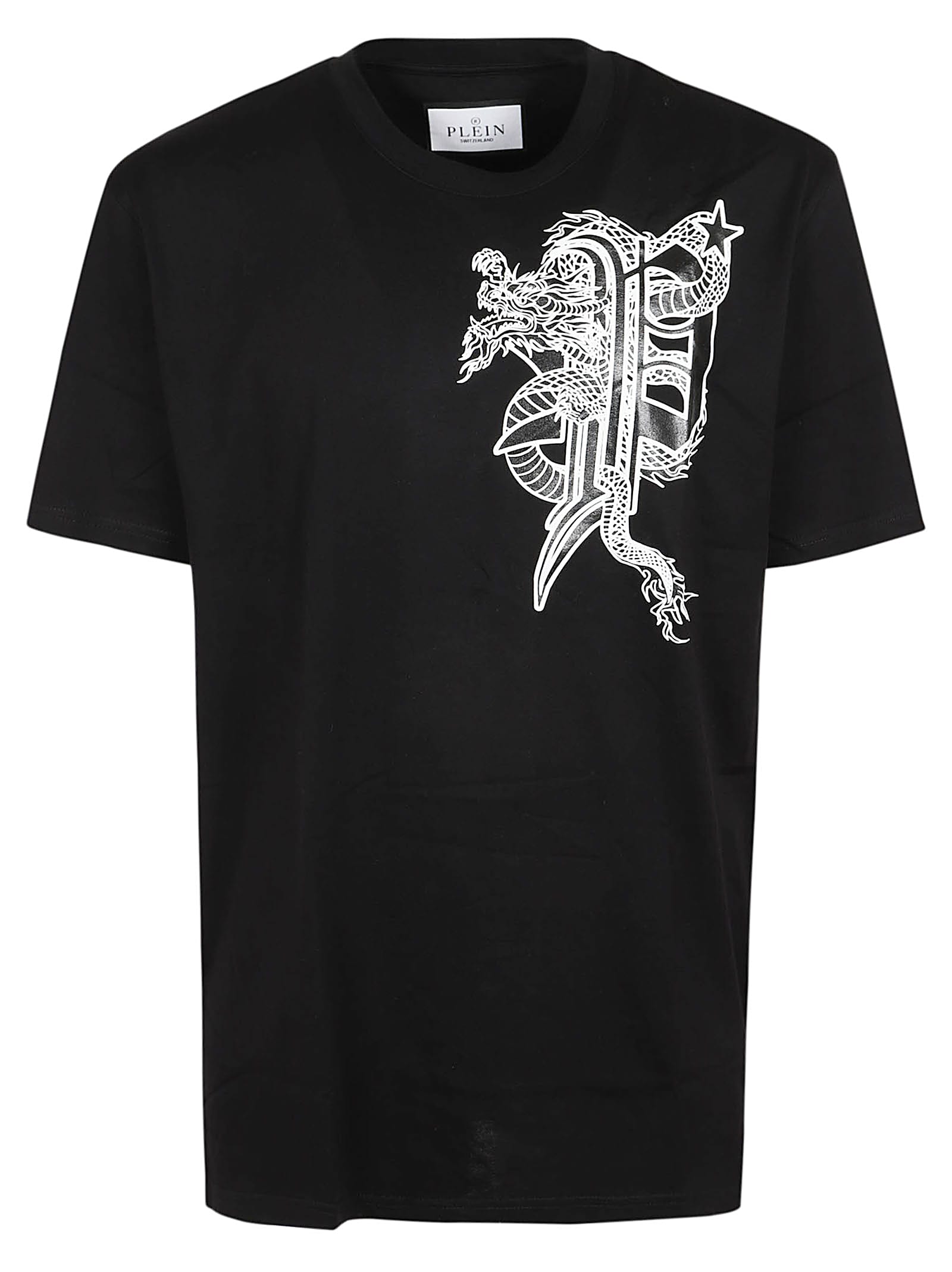 Shop Philipp Plein T-shirt Round Neck Ss Dragon In Black