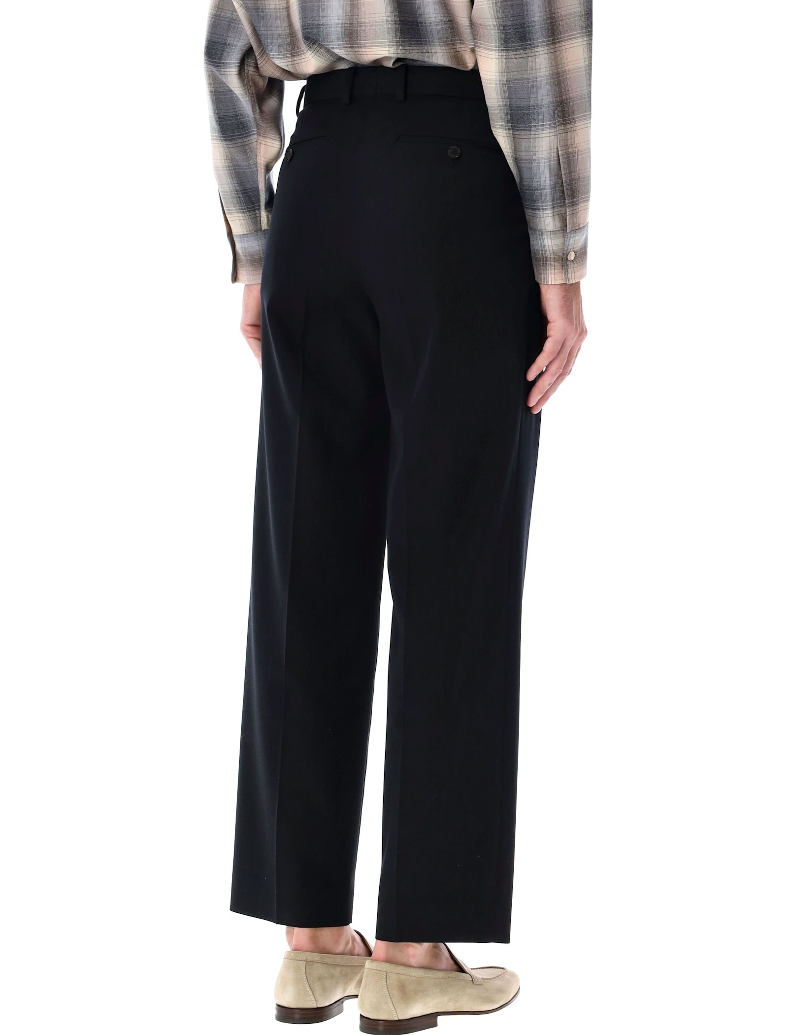 Shop Auralee Light Wool Max Gabardine Two-tuck Slacks In Top Black