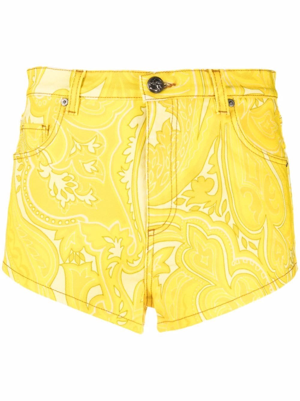 Etro Woman Yellow Paisley Denim Shorts
