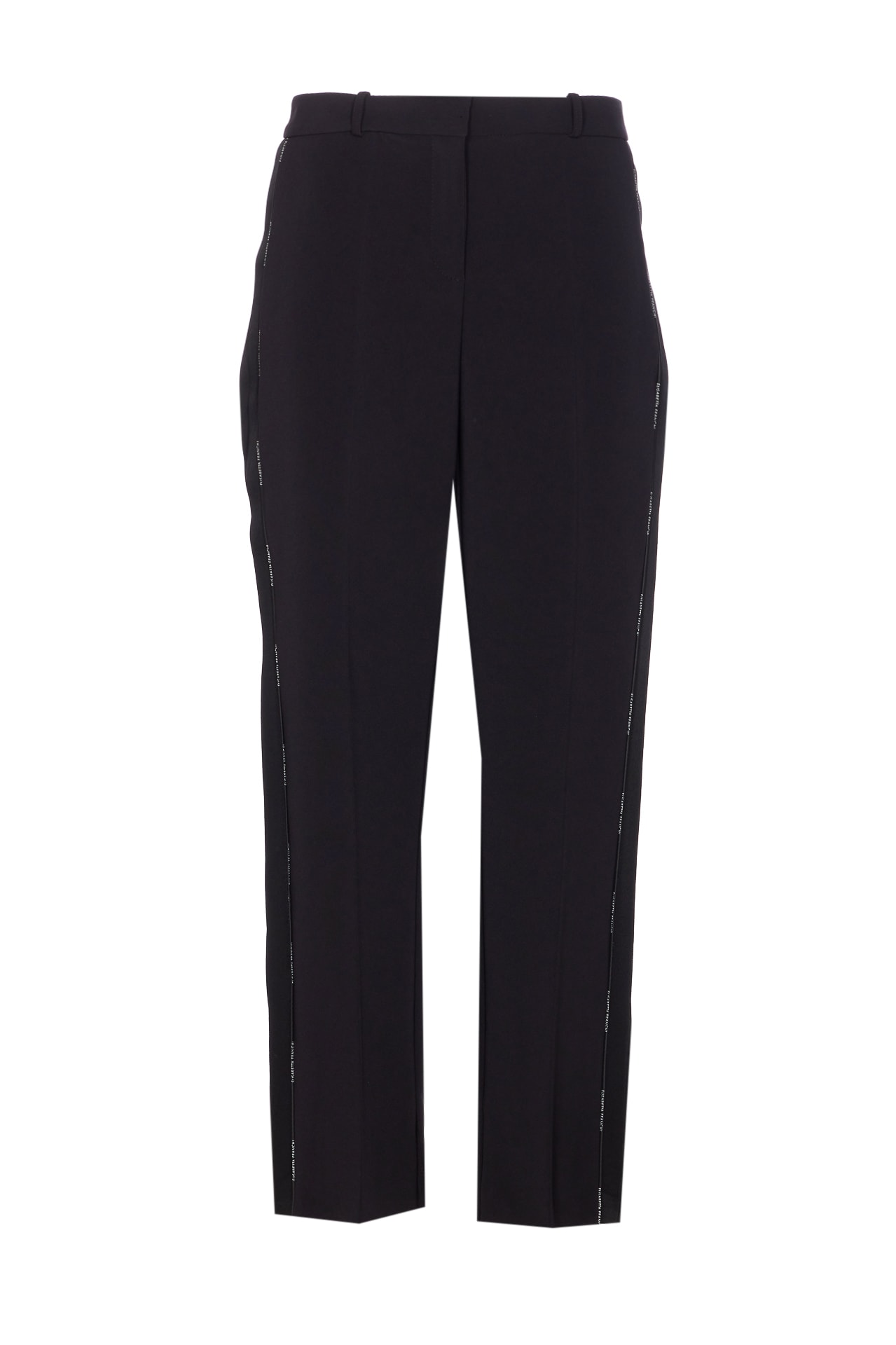 Elisabetta Franchi Light Crepe Trousers With Tuxedo Detail In Black