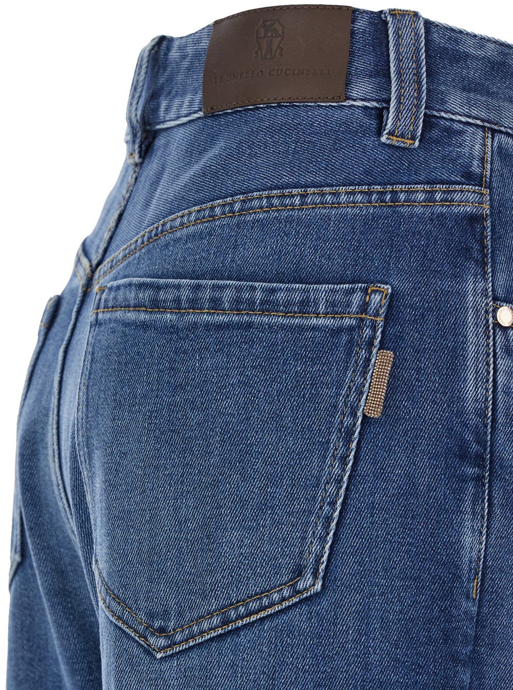 BRUNELLO CUCINELLI BLUE JEANS WITH MONIL DETAIL ON THE POCKET IN DENIM WOMAN 