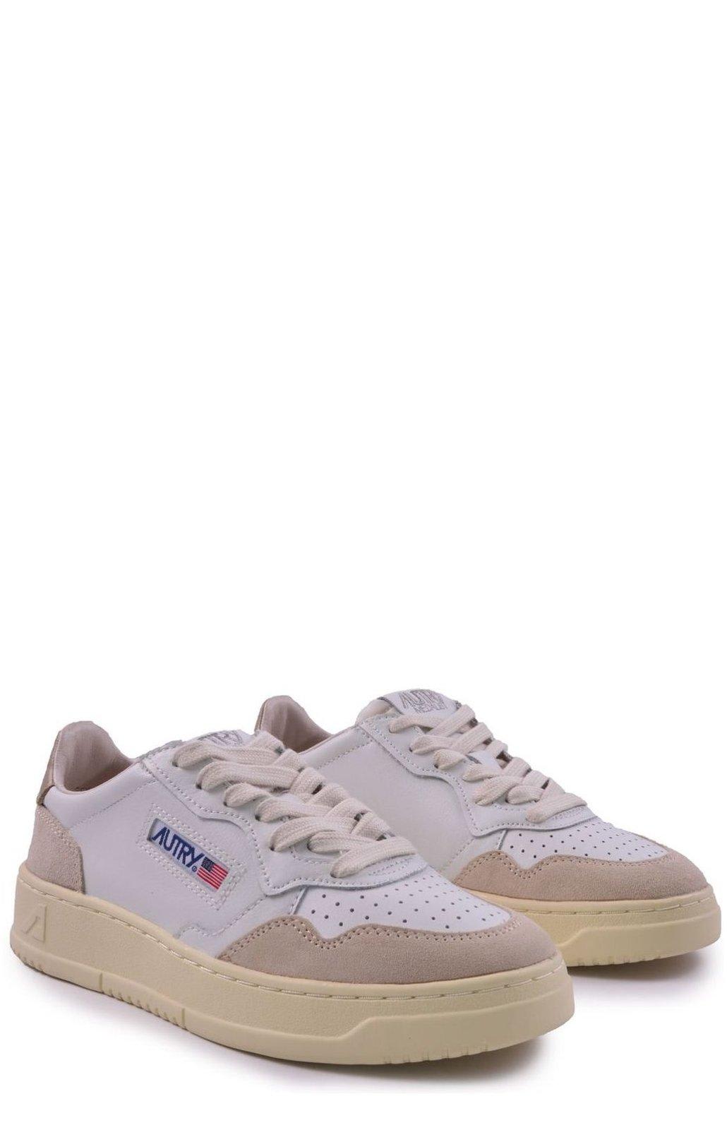 Shop Autry Logo Detailed Low-top Sneakers In Beige