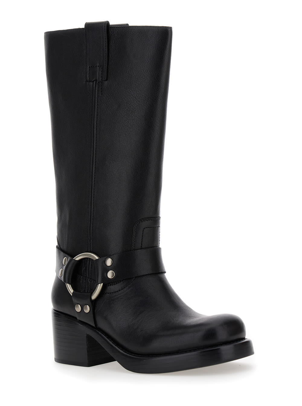 Shop Jeffrey Campbell Reflection Black Boots With Ring Detail In Leather Woman