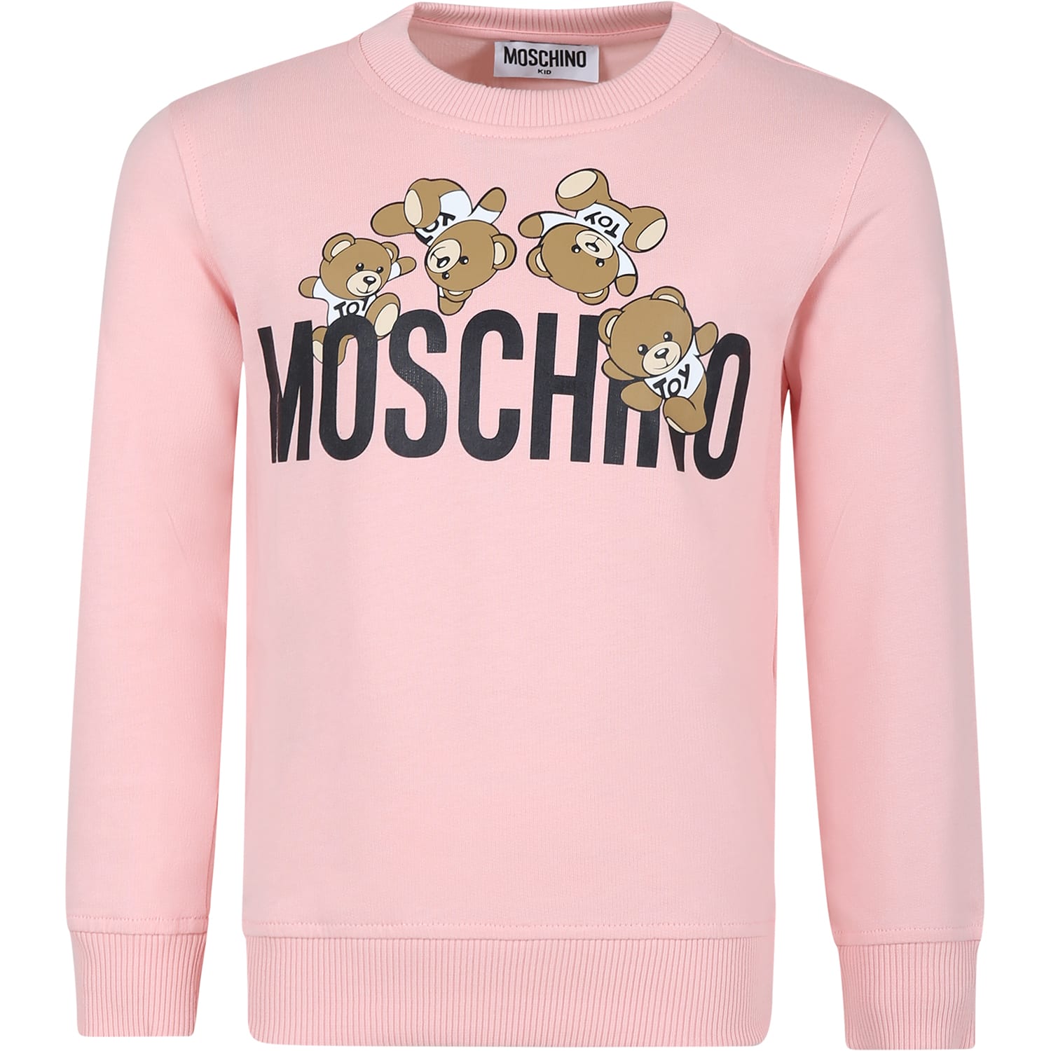 Shop Moschino Pink Sweatshirt For Girl With Teddy Bear And Logo