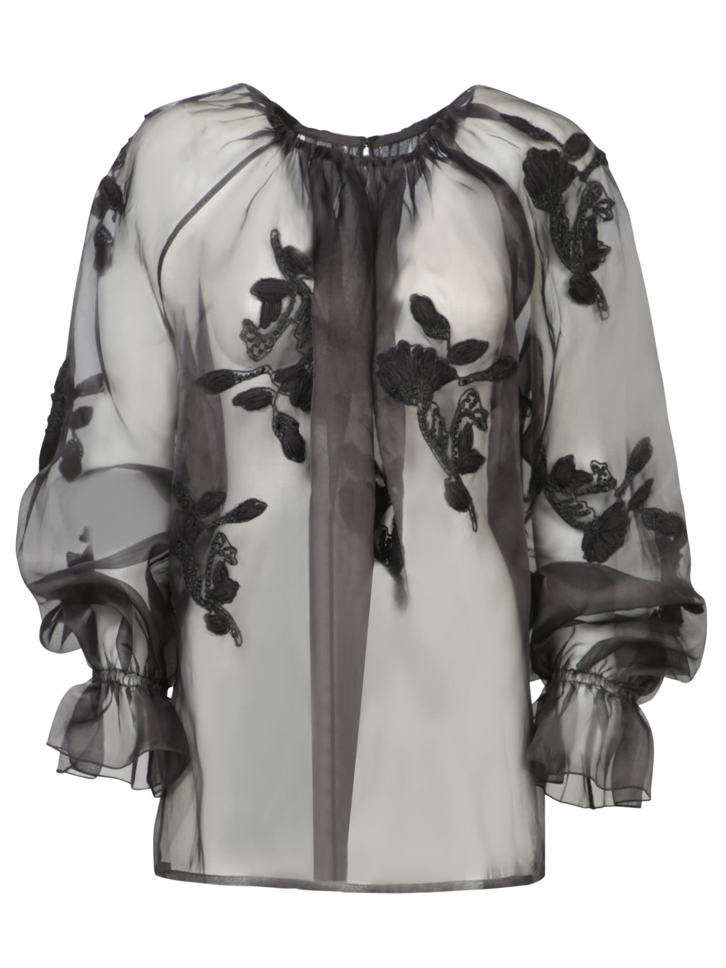 Shop Ermanno Scervino Black Embroidered Organza Blouse