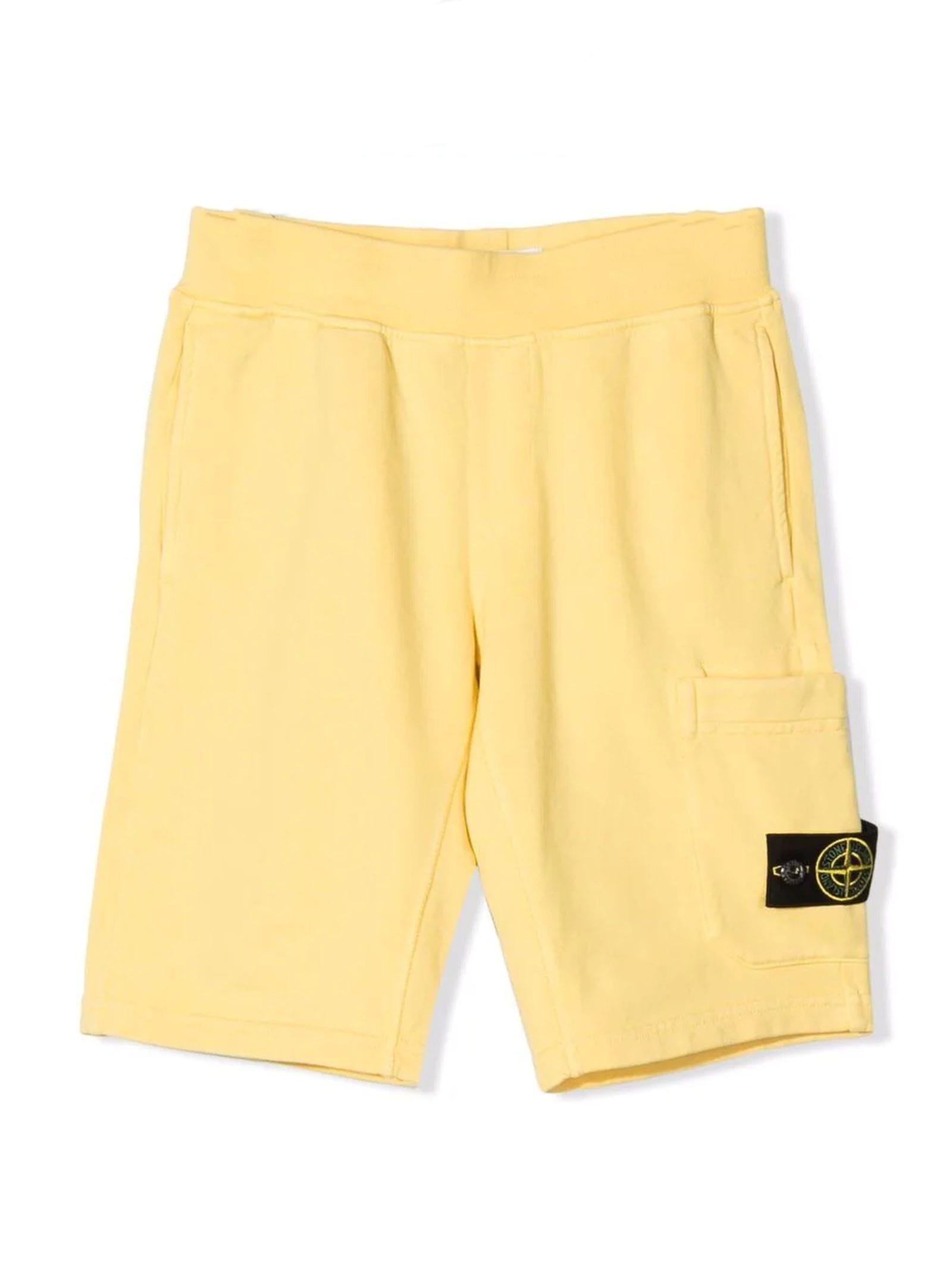 Stone Island Kids' Yellow Cotton Shorts In Giallo