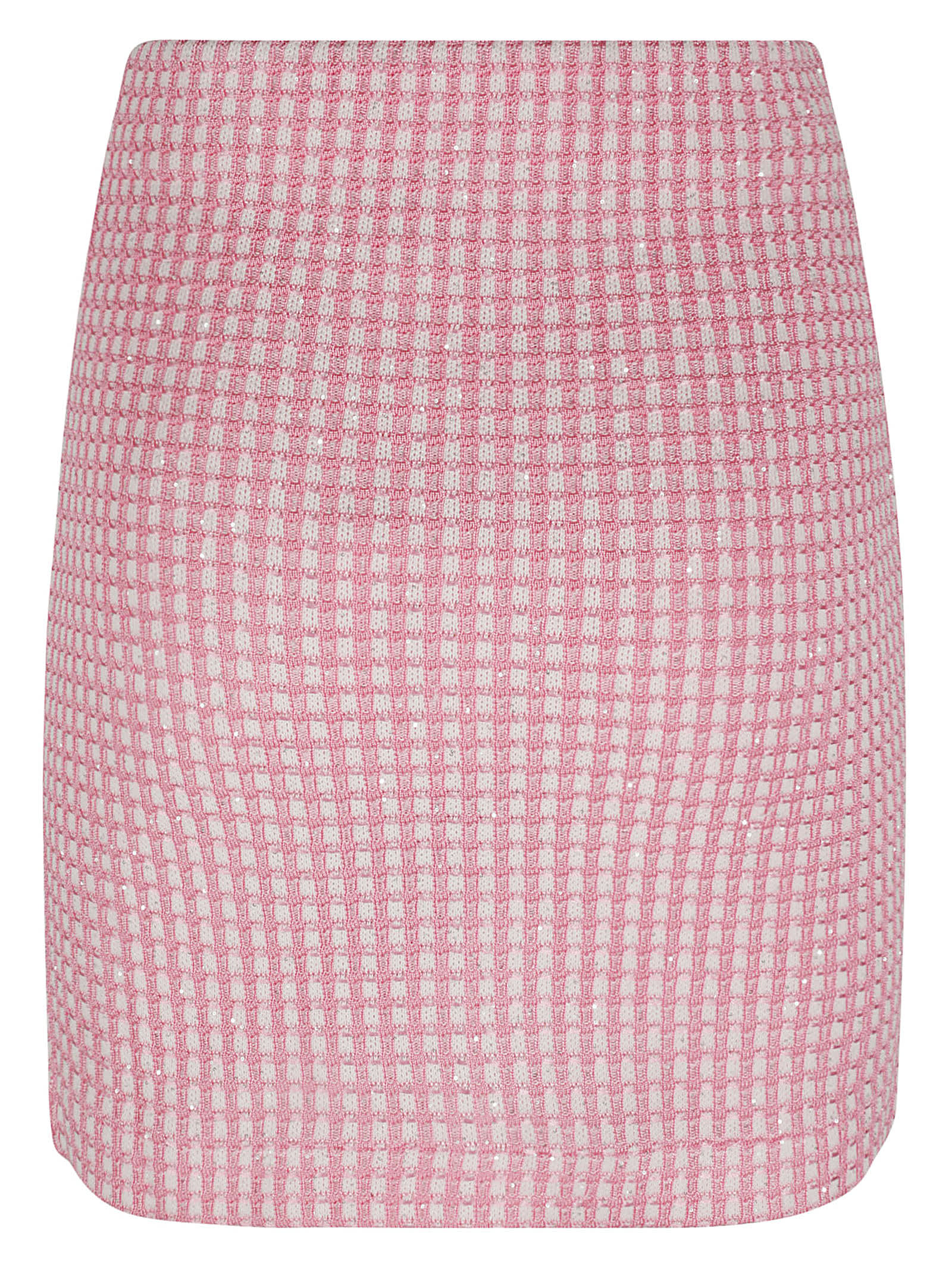 Shop Self-portrait Lurex Knitted Mini Skirt In Pink