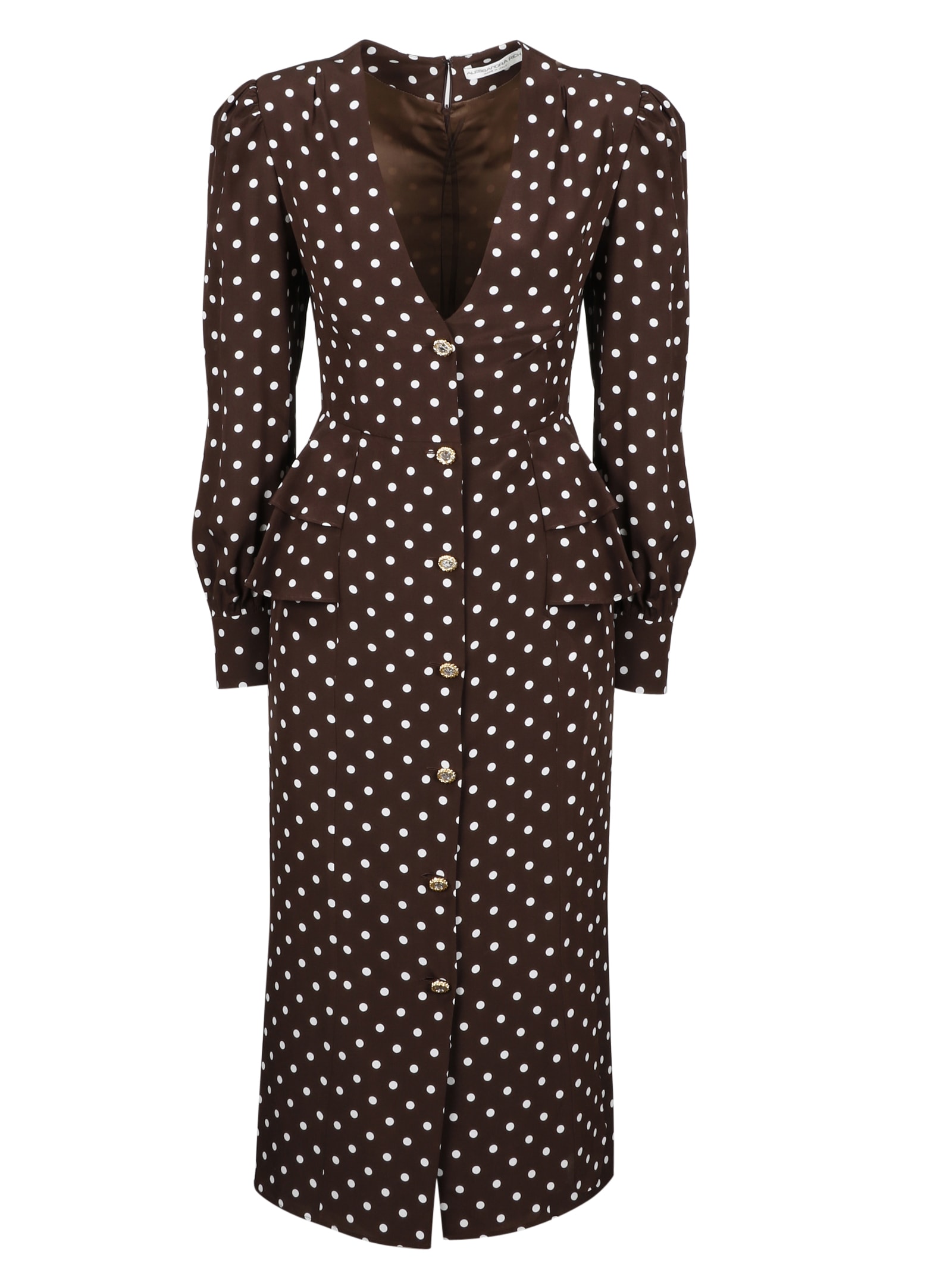 ALESSANDRA RICH POLKA DOT NECK SILK DRESS,FAB2222 F2923 1657 BROWN