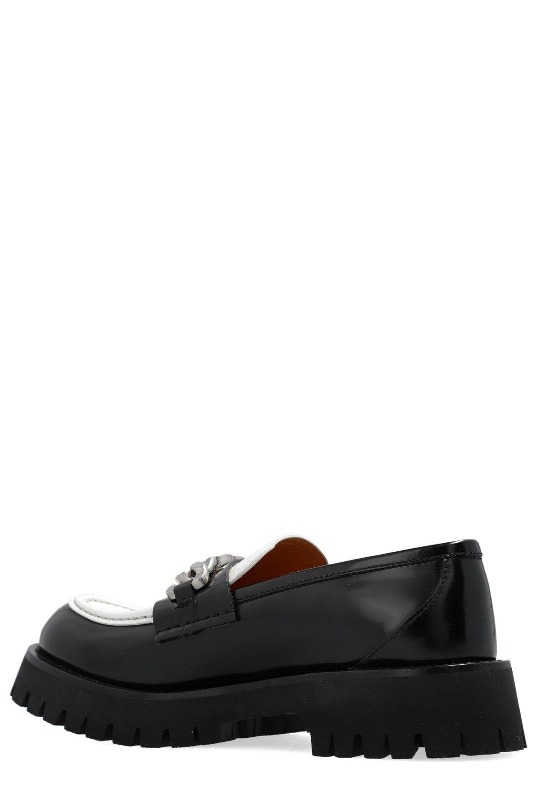 Shop Gucci Gg Plaque Contrasting Loafers In Black