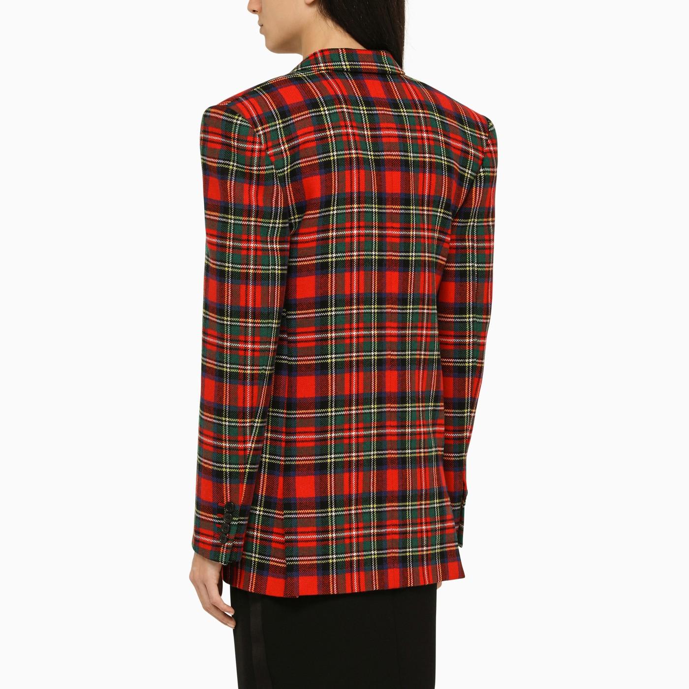 Shop Saint Laurent Red Tartan Double-breasted Wool Jacket In Rouge Multicolor