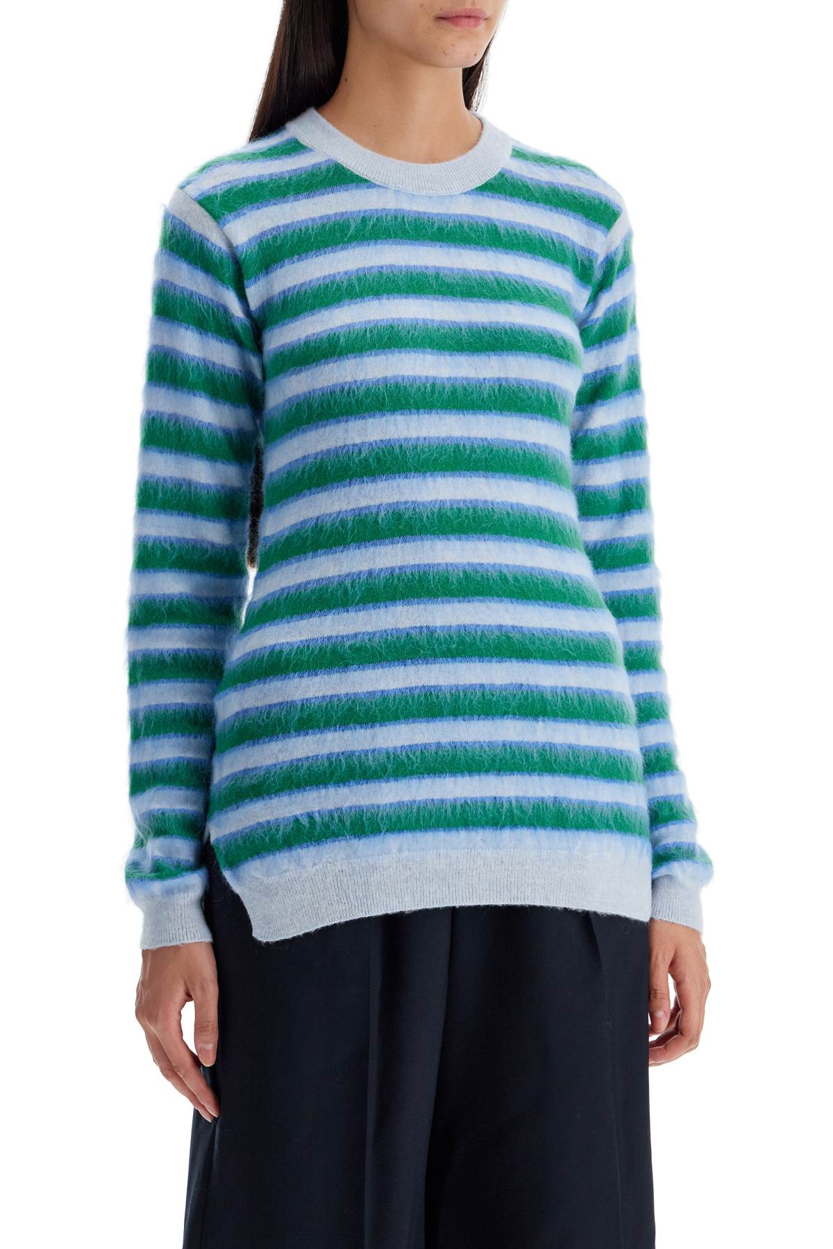 Shop Marni Striped Crewneck Pullover In Light Blue (light Blue)