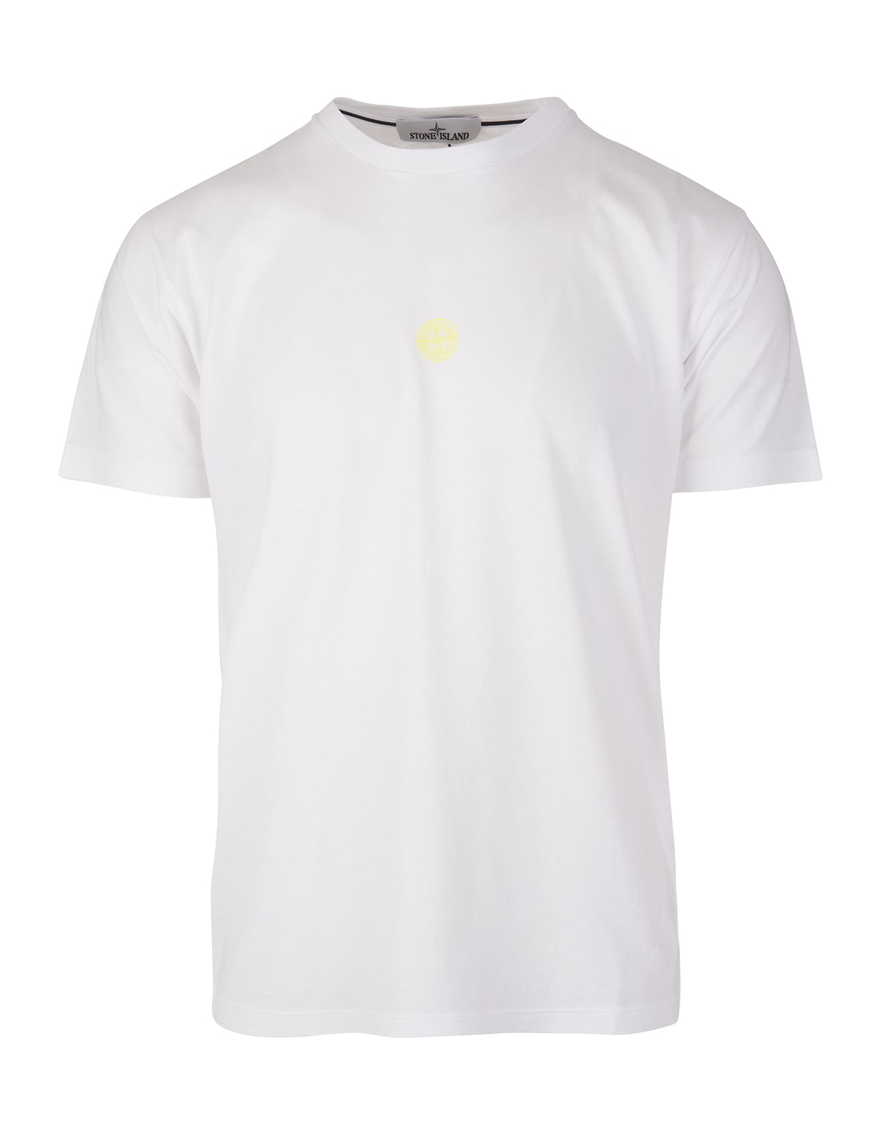 Stone Island Man White T-shirt With Logo And solar Eclipse Three Print