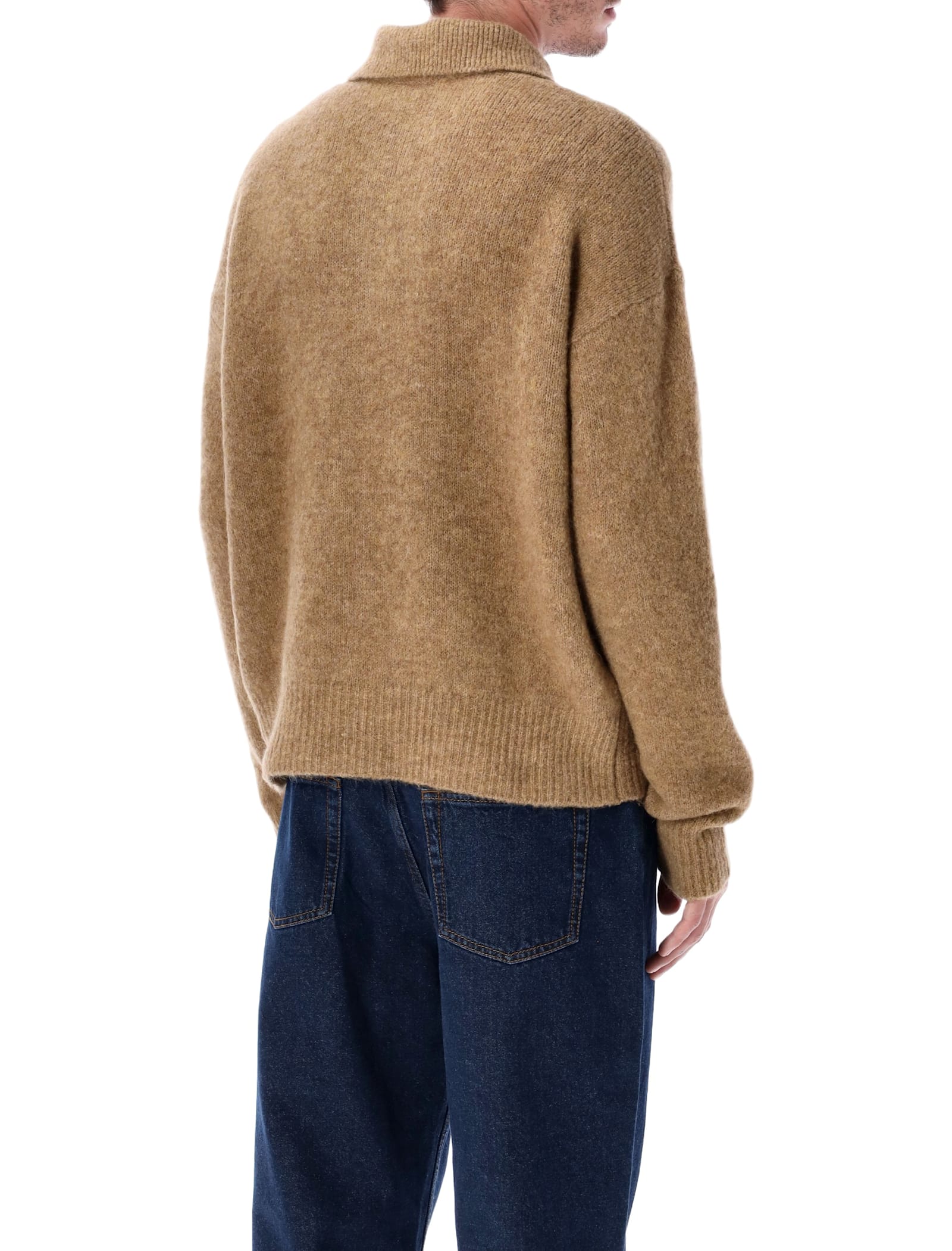 Ami Alexandre Mattiussi Grey Wool And Alpaca Polo Sweater Ami Paris In Brown