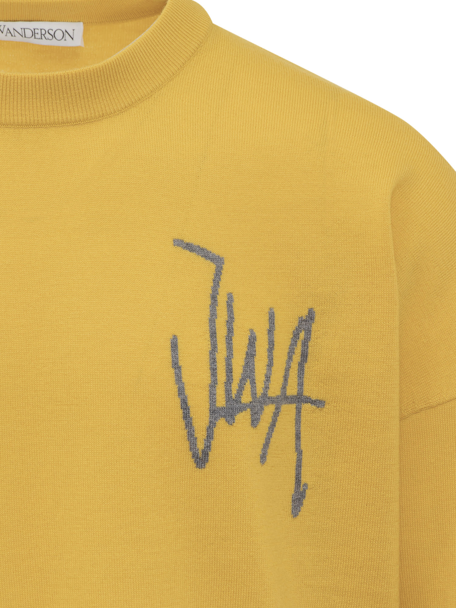 Jw Anderson Wool Crewneck Sweater Long Sleeves In Yellow/grey Melange