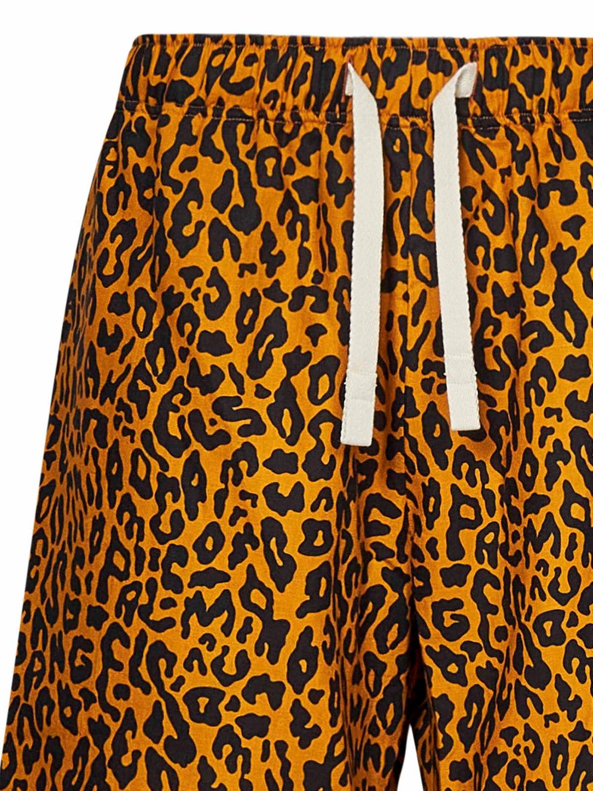 Shop Palm Angels Leopard Printed Drawstring Shorts In Orange/black