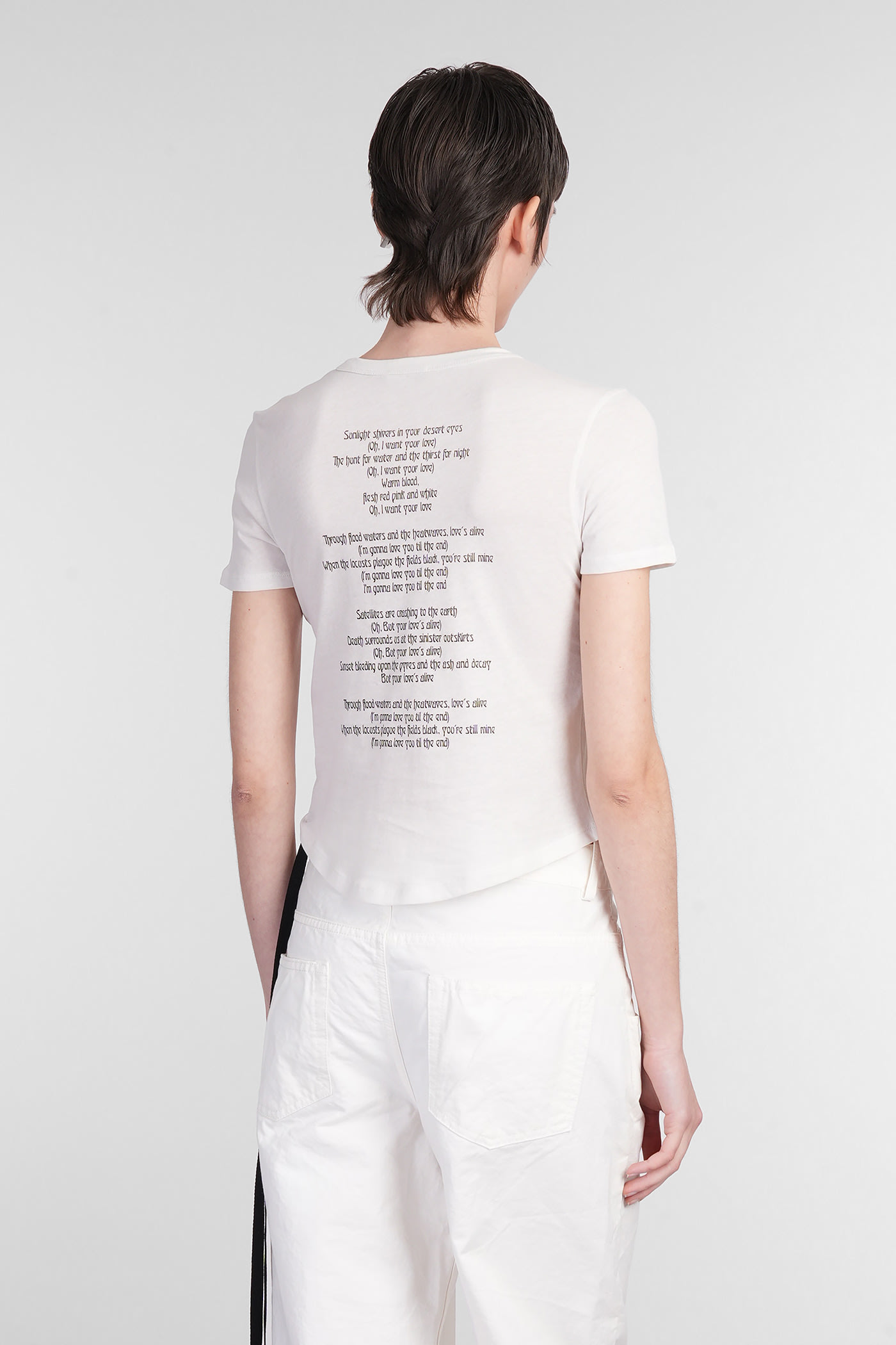 Ann Demeulemeester Georgette ''fino Alla Fine'' Micro T-shirt In Beige