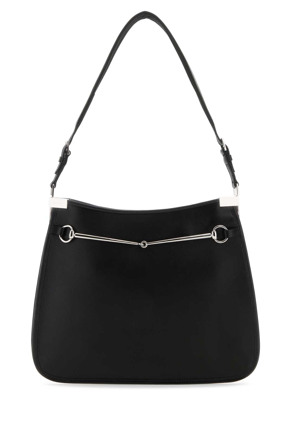 Black Leather Medium Horsebit Shoulder Bag