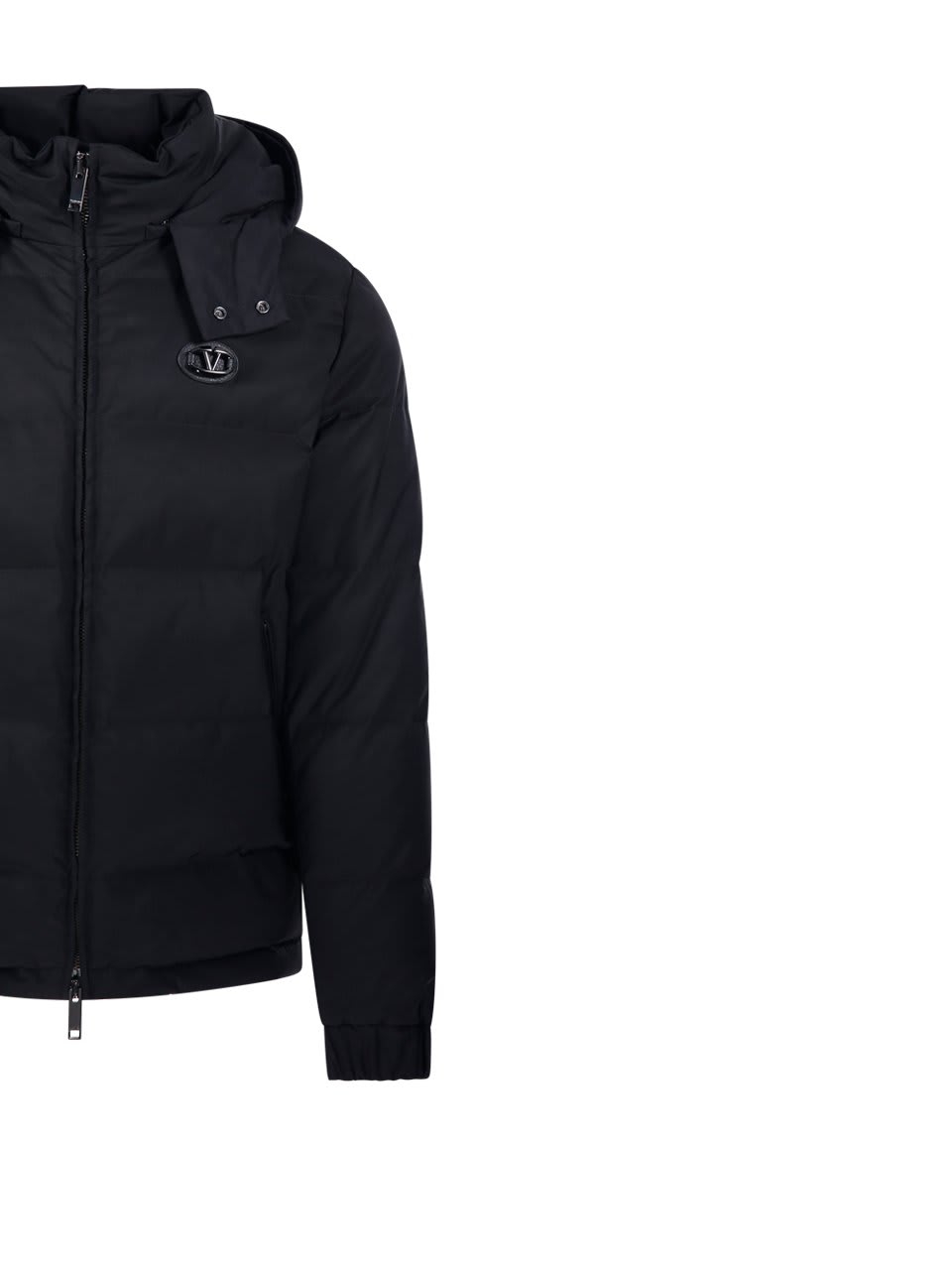 Shop Valentino Logo Plaque Zip-up Coat In Black