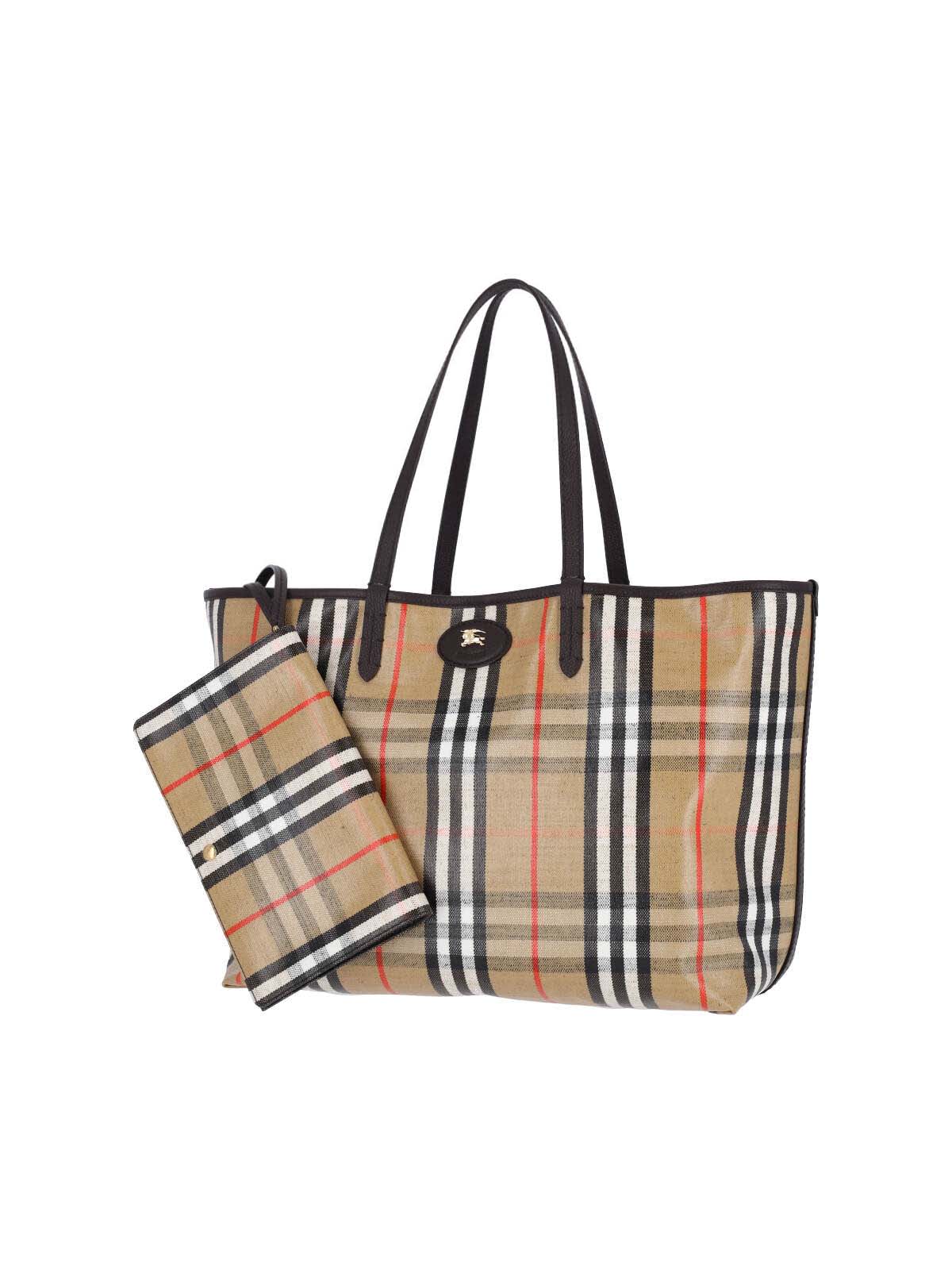 Burberry Medium Tote Bag Highlands Rectangular Check In Sand