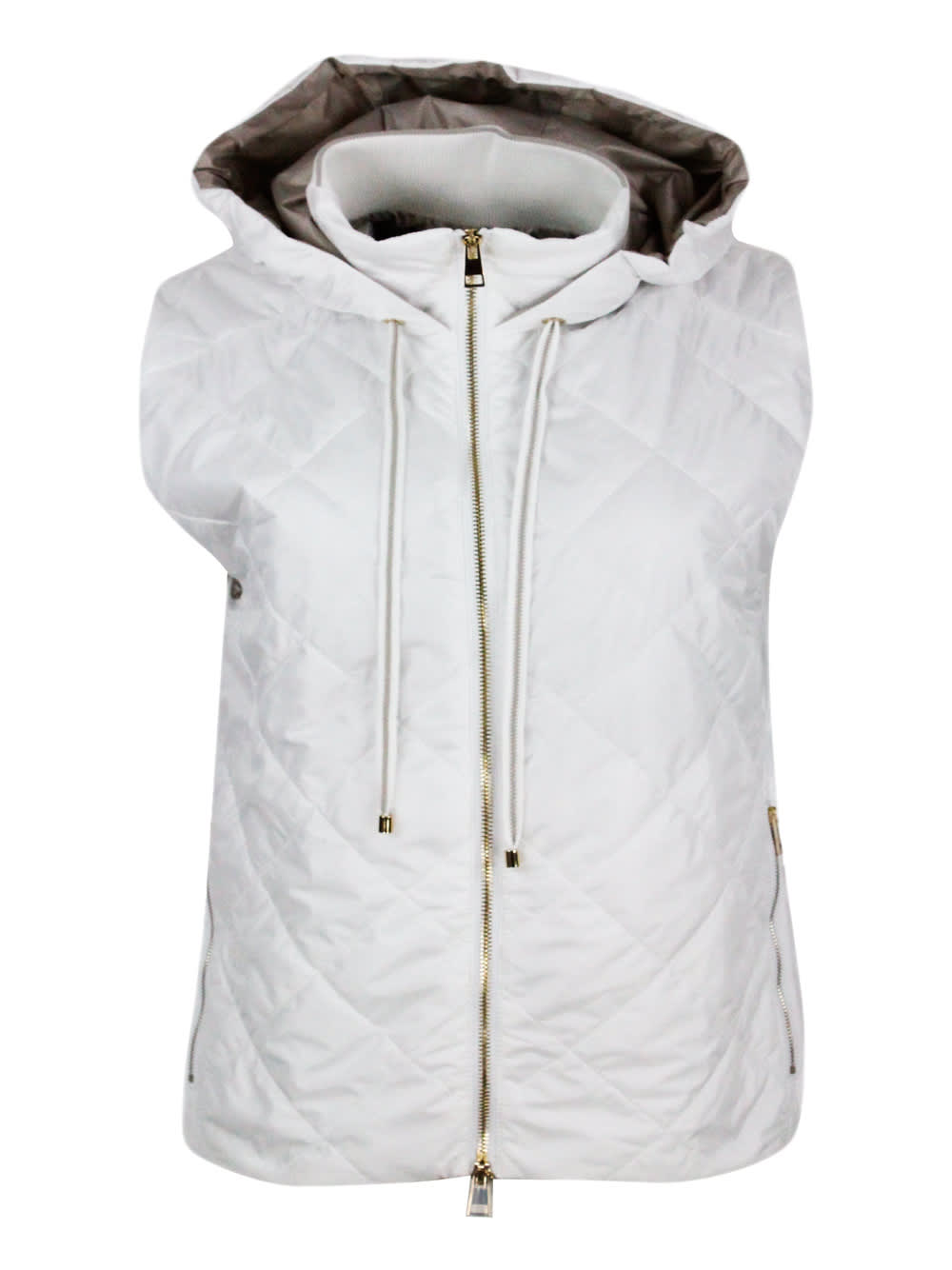 Lightweight Quilted Sleeveless Vest In Nylon With Detachable Hood And Zip Closure