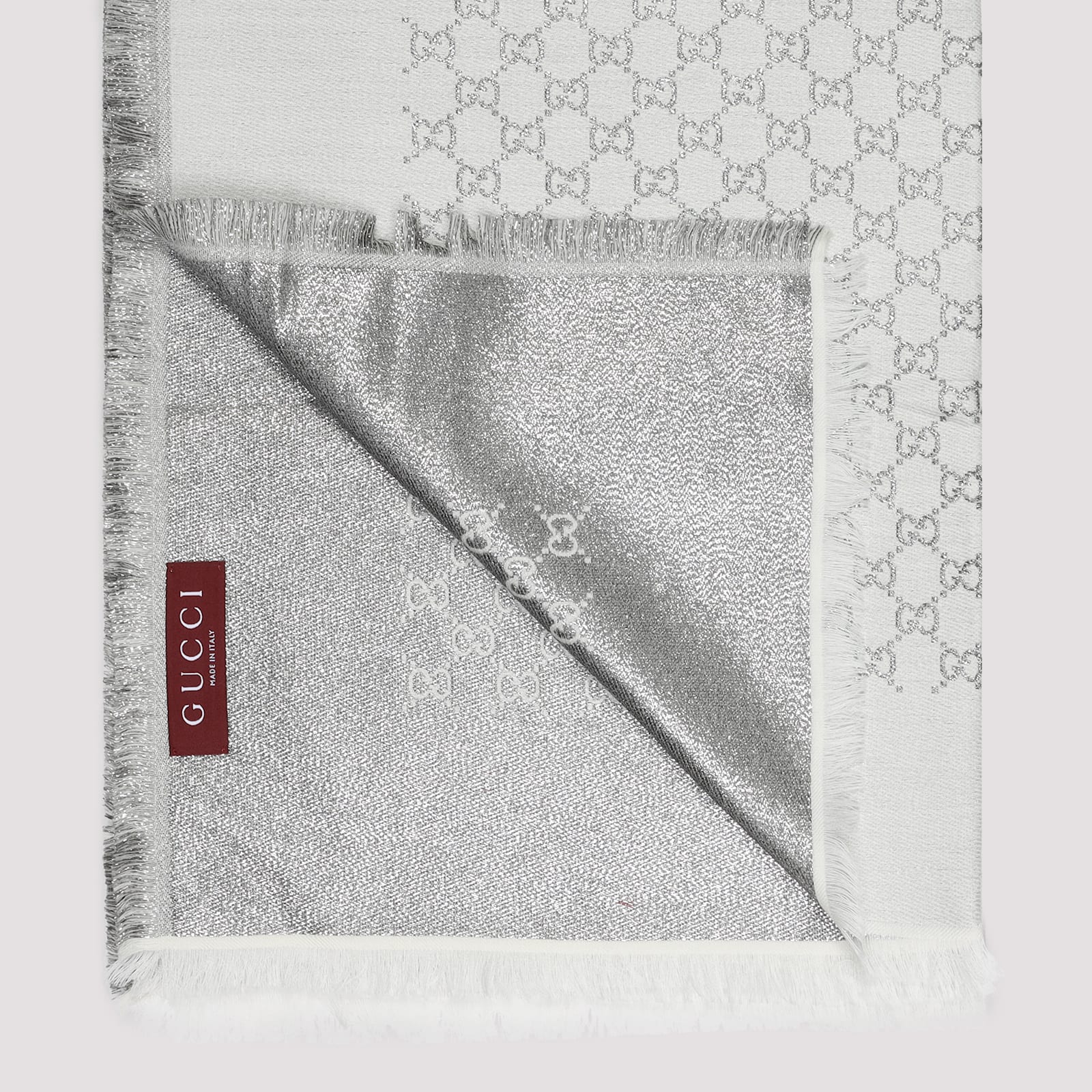 Gucci Rectangular Scarf With Interlocking Pattern In White